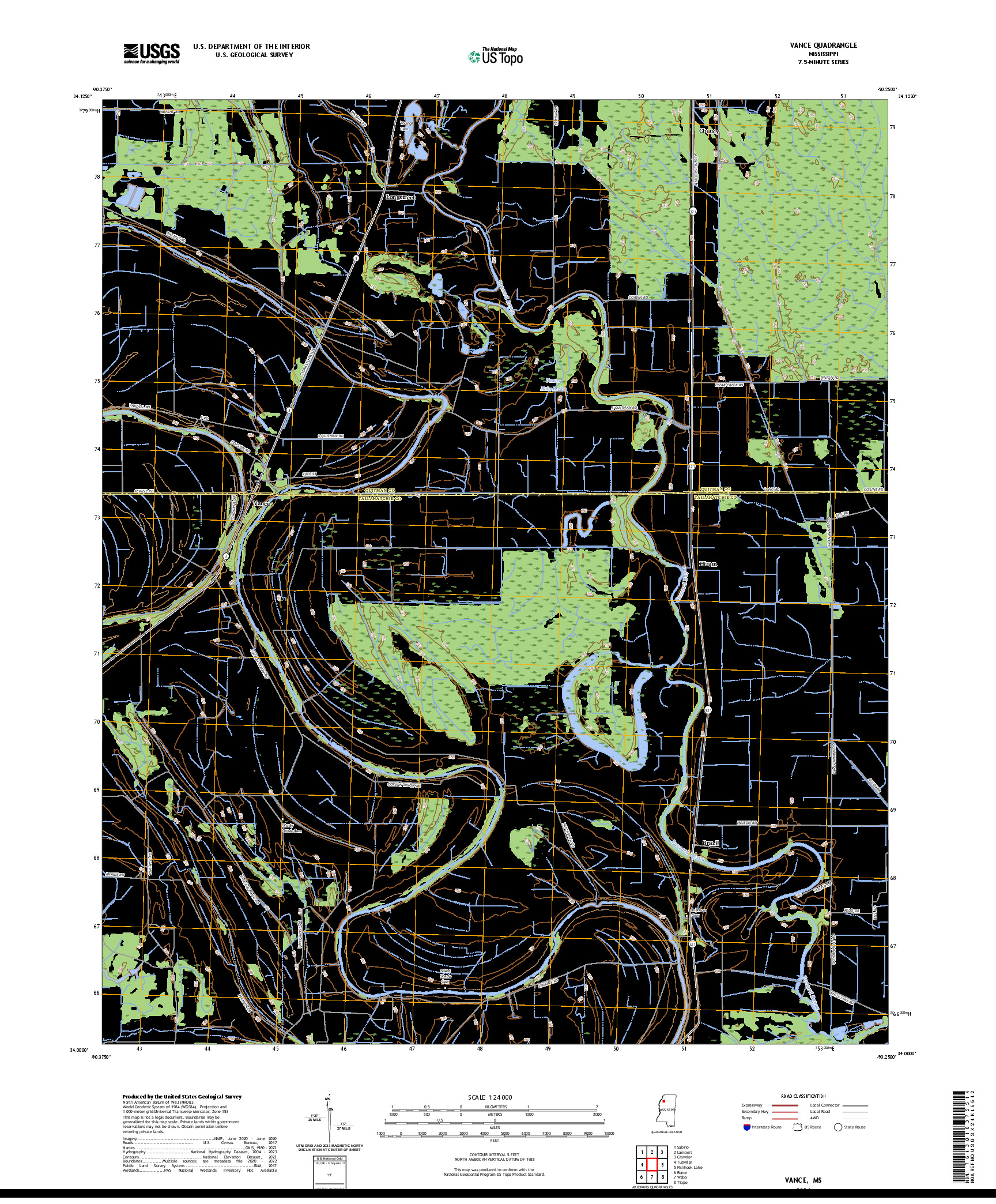 US TOPO 7.5-MINUTE MAP FOR VANCE, MS