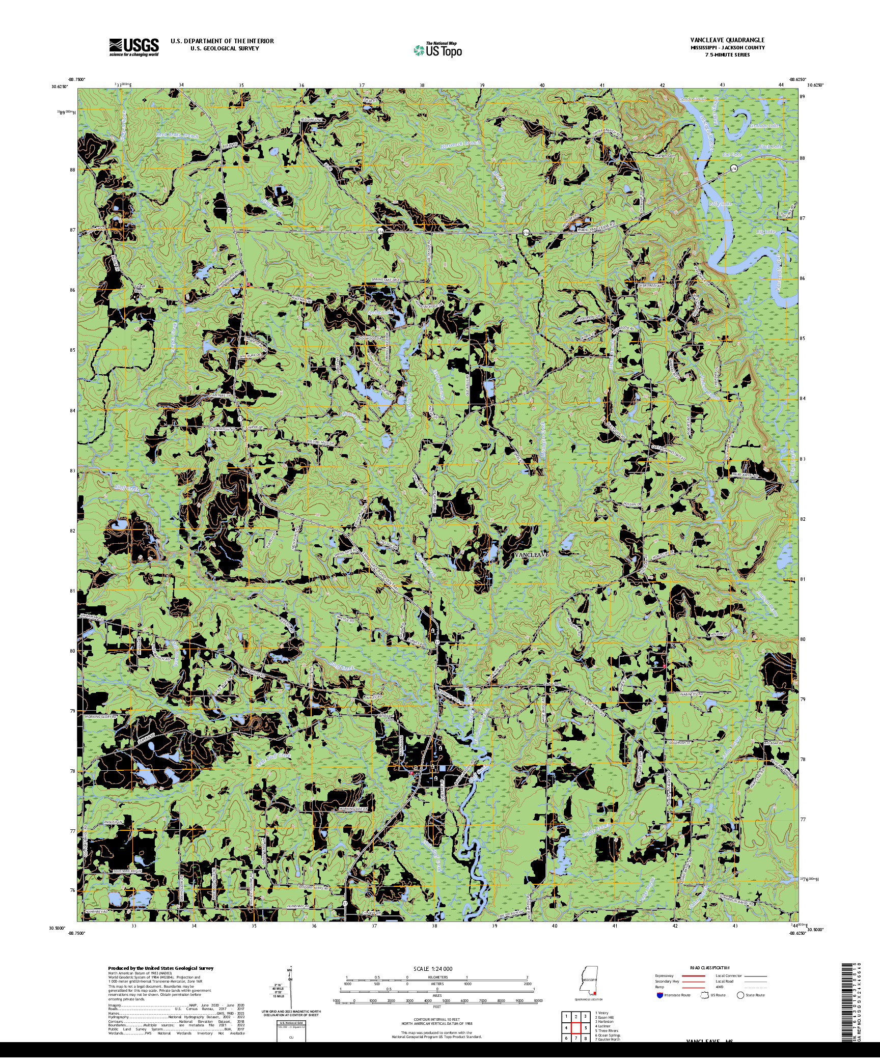US TOPO 7.5-MINUTE MAP FOR VANCLEAVE, MS