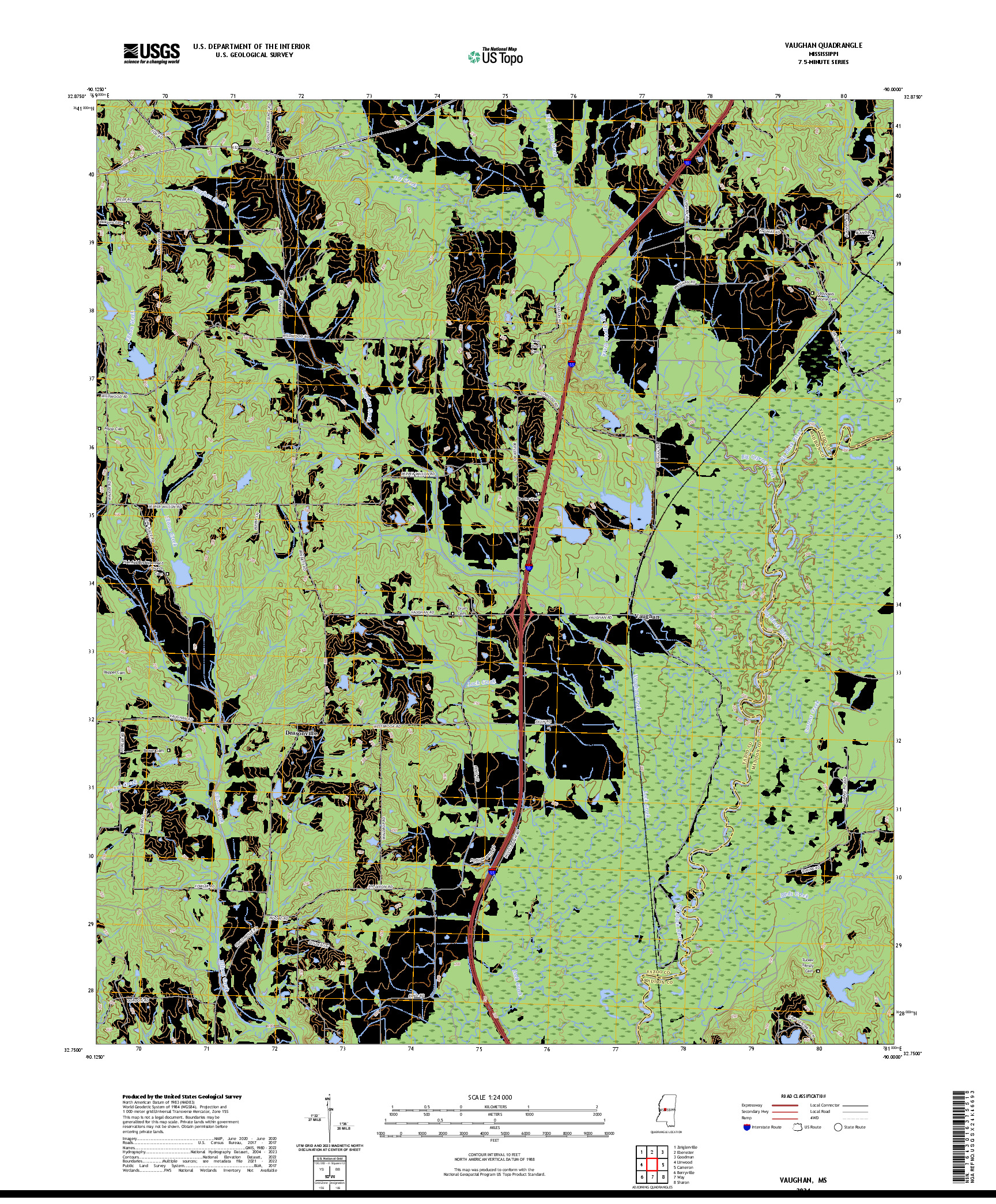 US TOPO 7.5-MINUTE MAP FOR VAUGHAN, MS