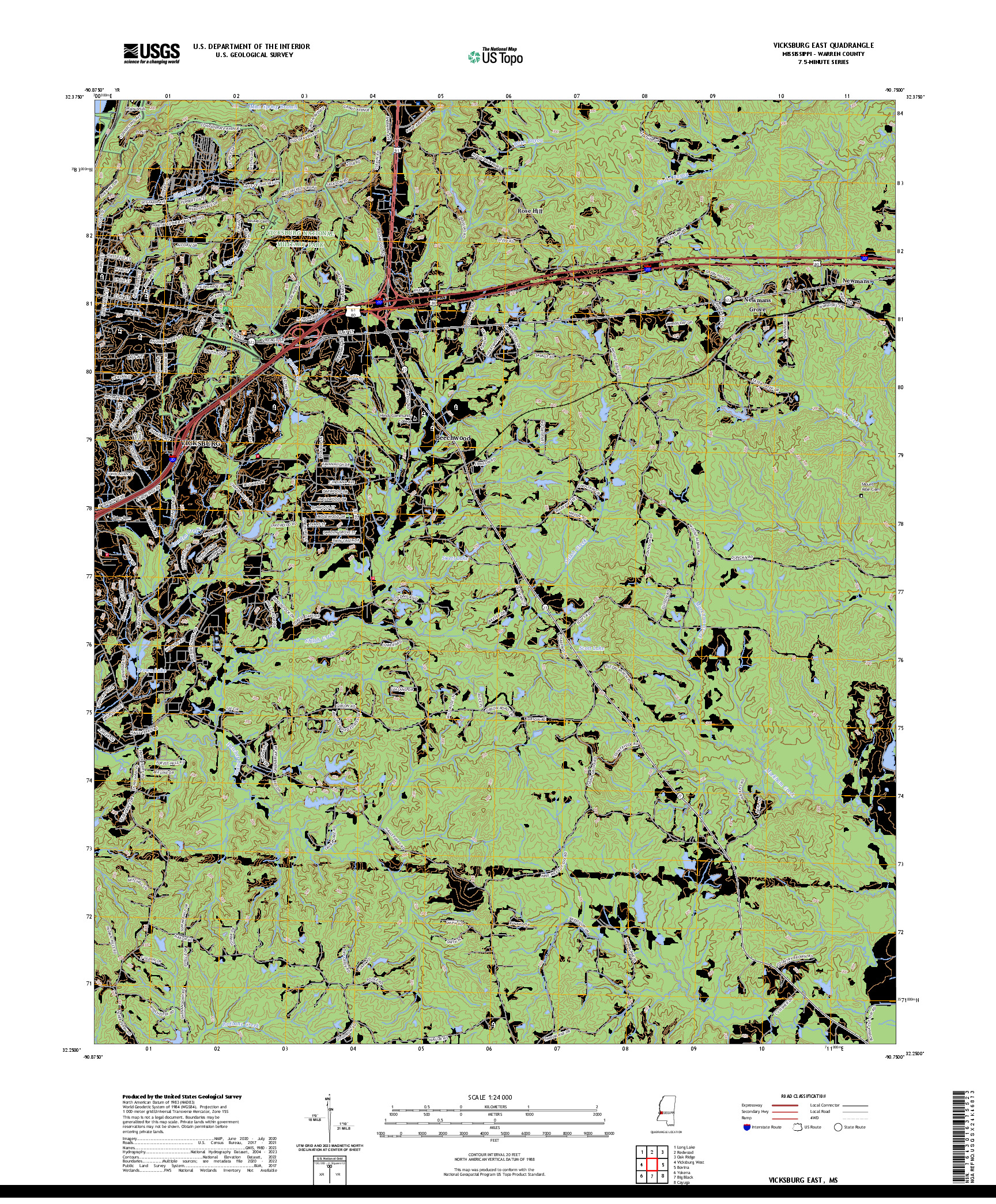 US TOPO 7.5-MINUTE MAP FOR VICKSBURG EAST, MS