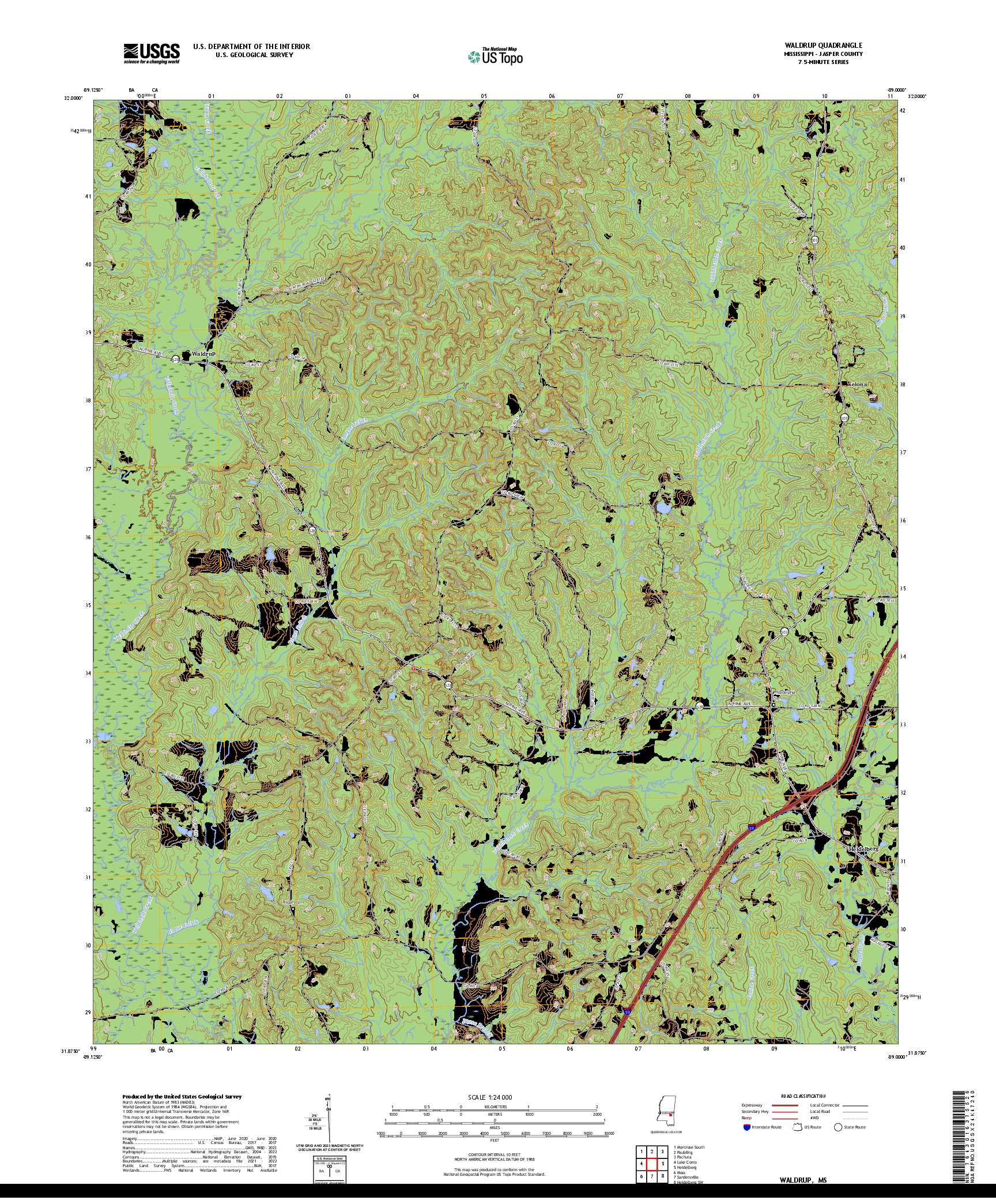 US TOPO 7.5-MINUTE MAP FOR WALDRUP, MS