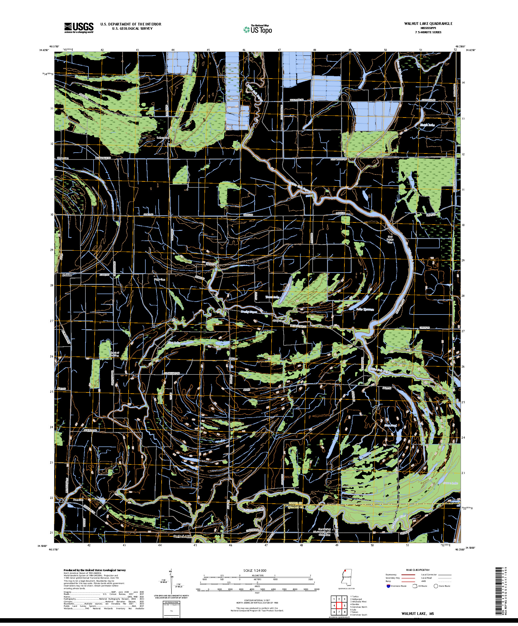US TOPO 7.5-MINUTE MAP FOR WALNUT LAKE, MS