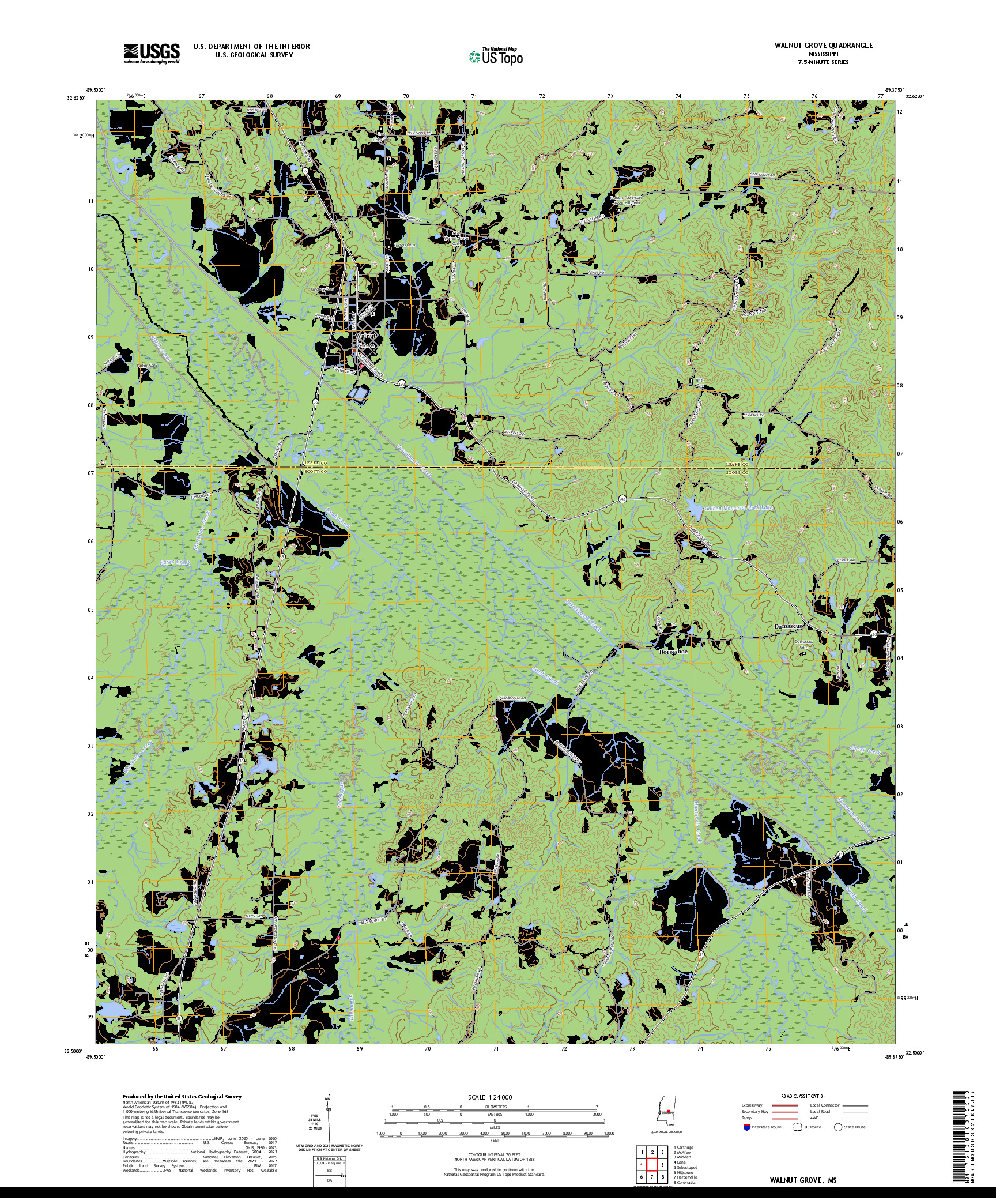 US TOPO 7.5-MINUTE MAP FOR WALNUT GROVE, MS