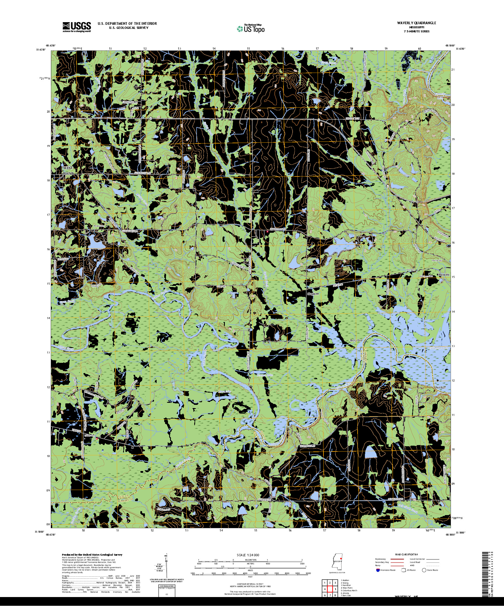 US TOPO 7.5-MINUTE MAP FOR WAVERLY, MS