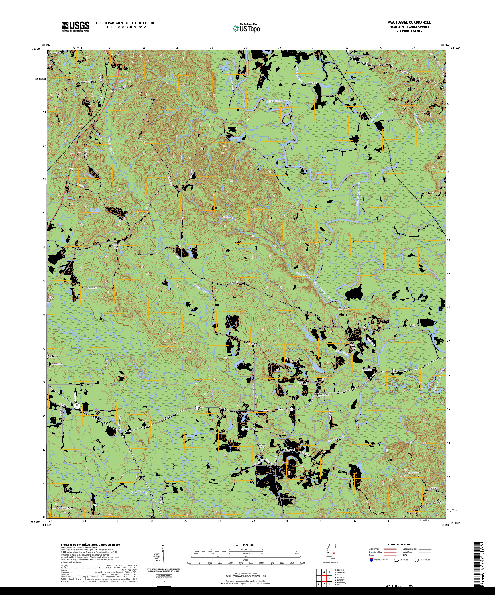 US TOPO 7.5-MINUTE MAP FOR WAUTUBBEE, MS