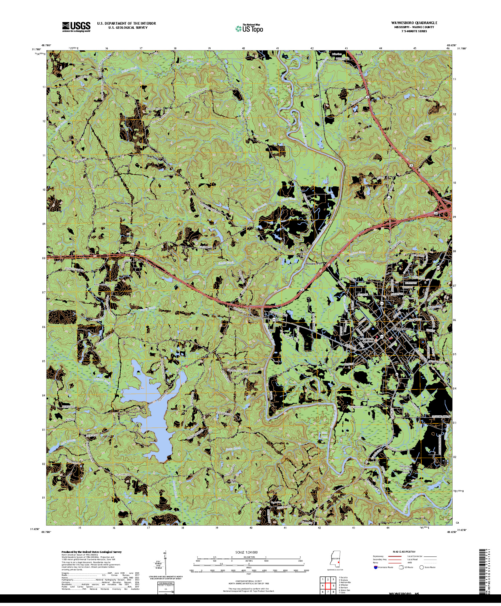 US TOPO 7.5-MINUTE MAP FOR WAYNESBORO, MS