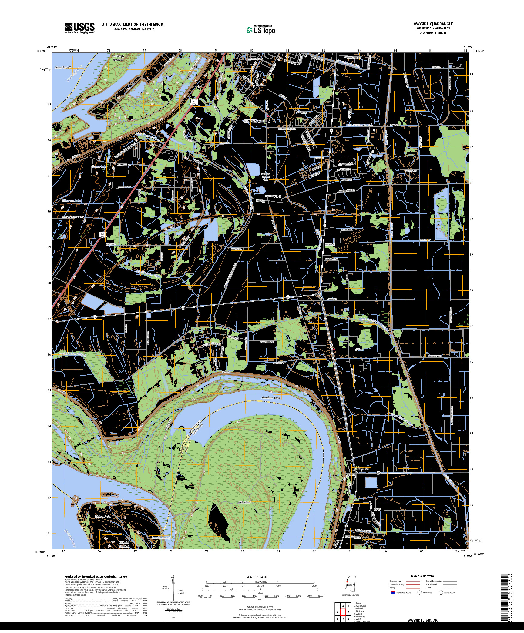 US TOPO 7.5-MINUTE MAP FOR WAYSIDE, MS,AR