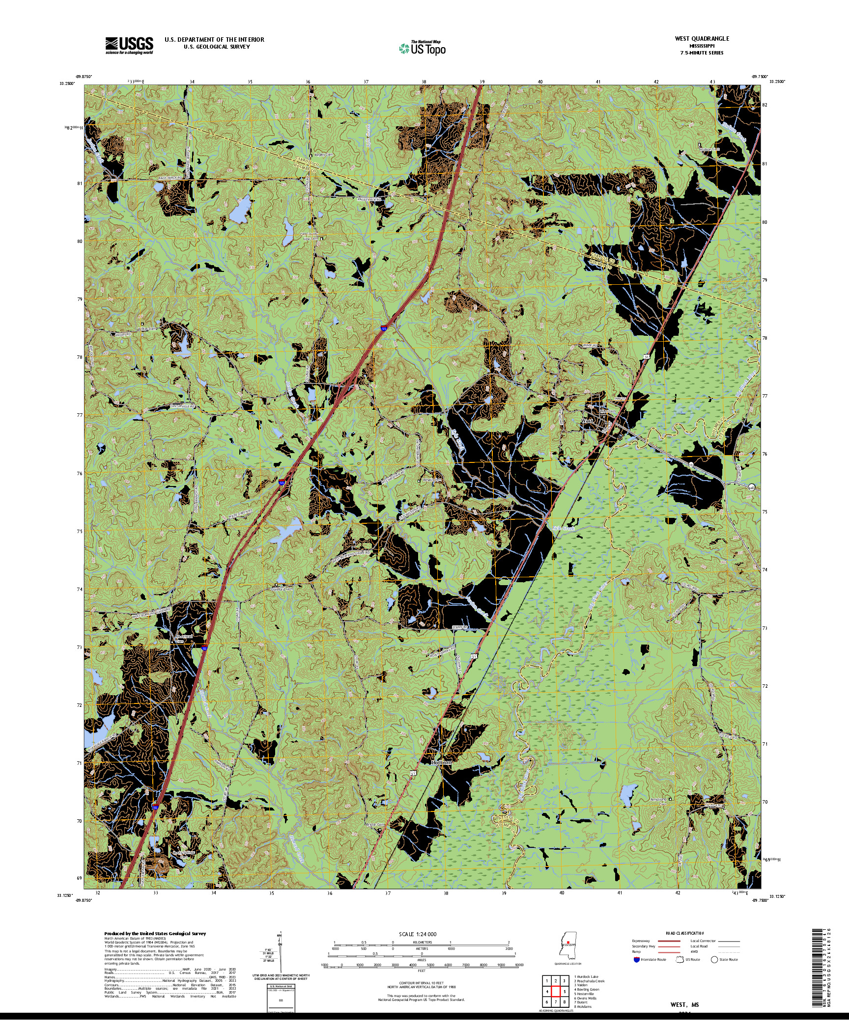 US TOPO 7.5-MINUTE MAP FOR WEST, MS