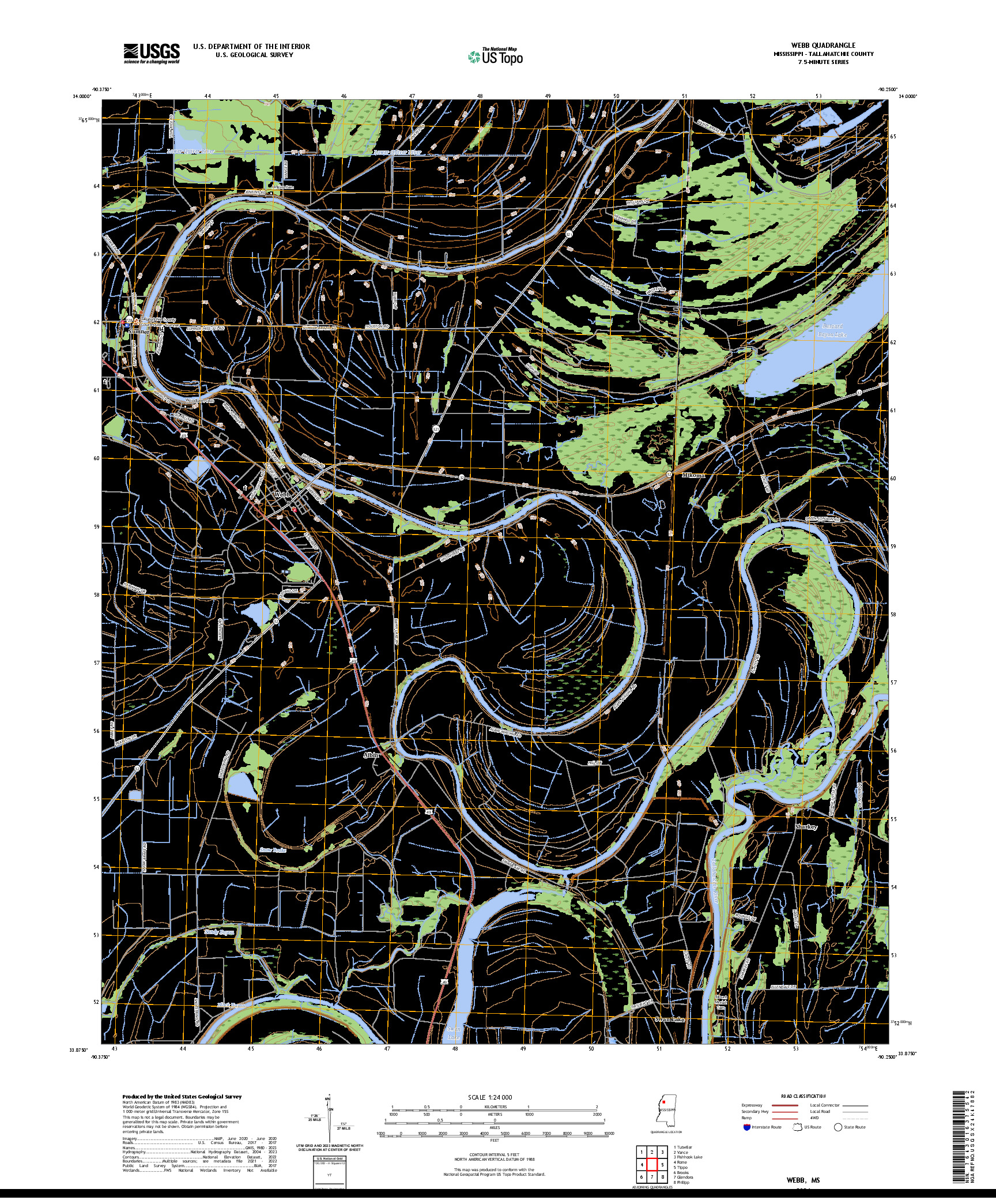 US TOPO 7.5-MINUTE MAP FOR WEBB, MS