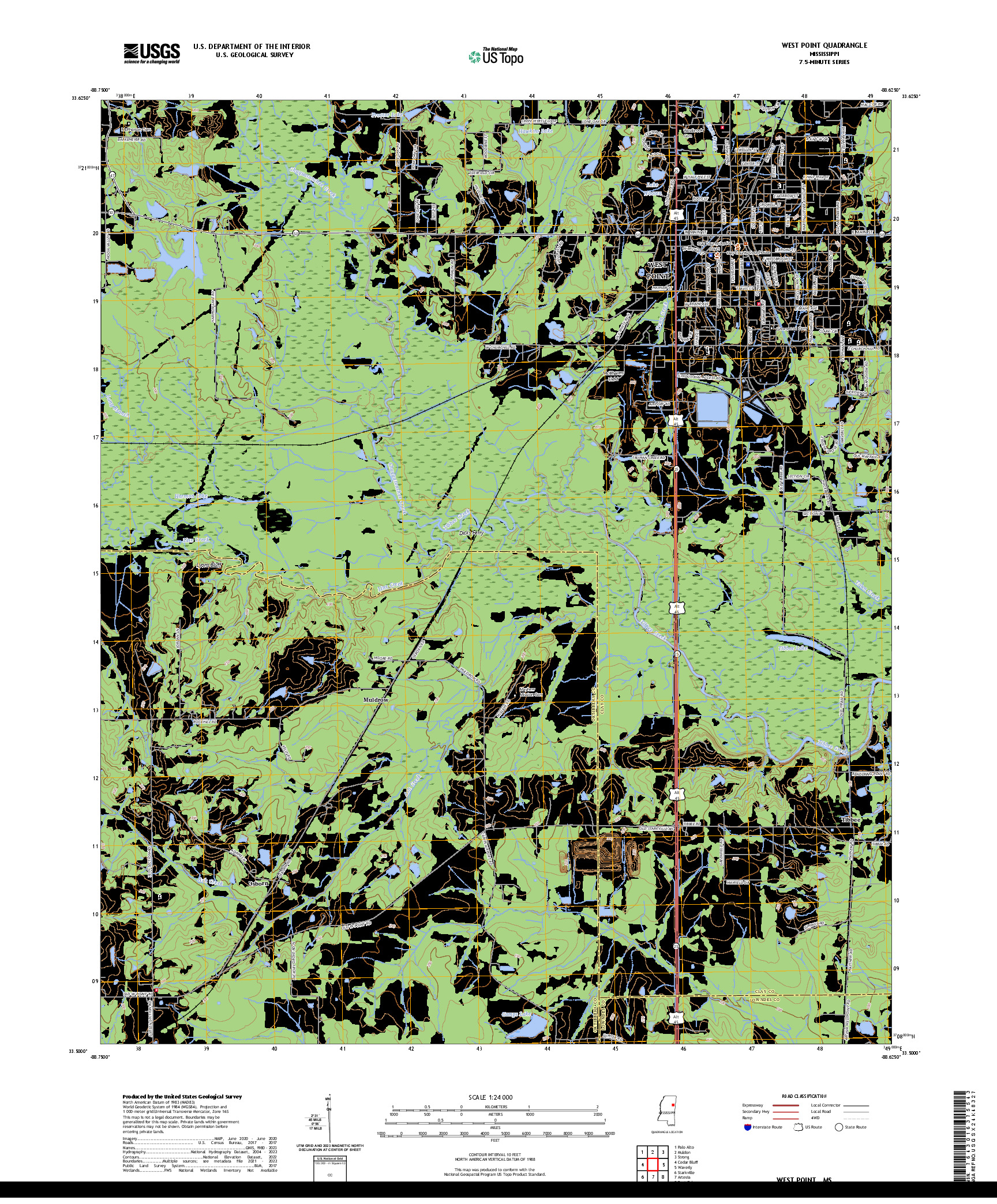 US TOPO 7.5-MINUTE MAP FOR WEST POINT, MS