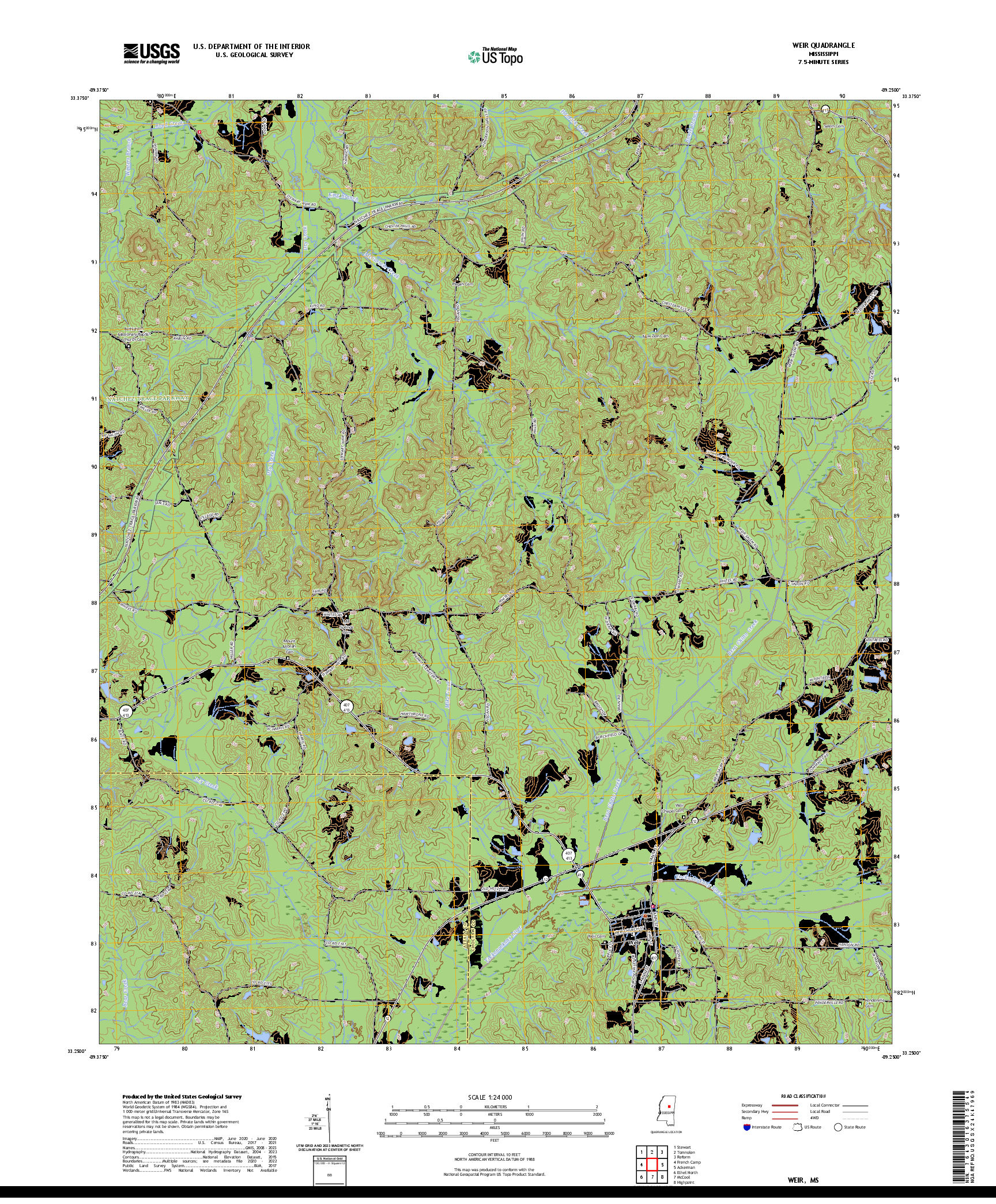 US TOPO 7.5-MINUTE MAP FOR WEIR, MS