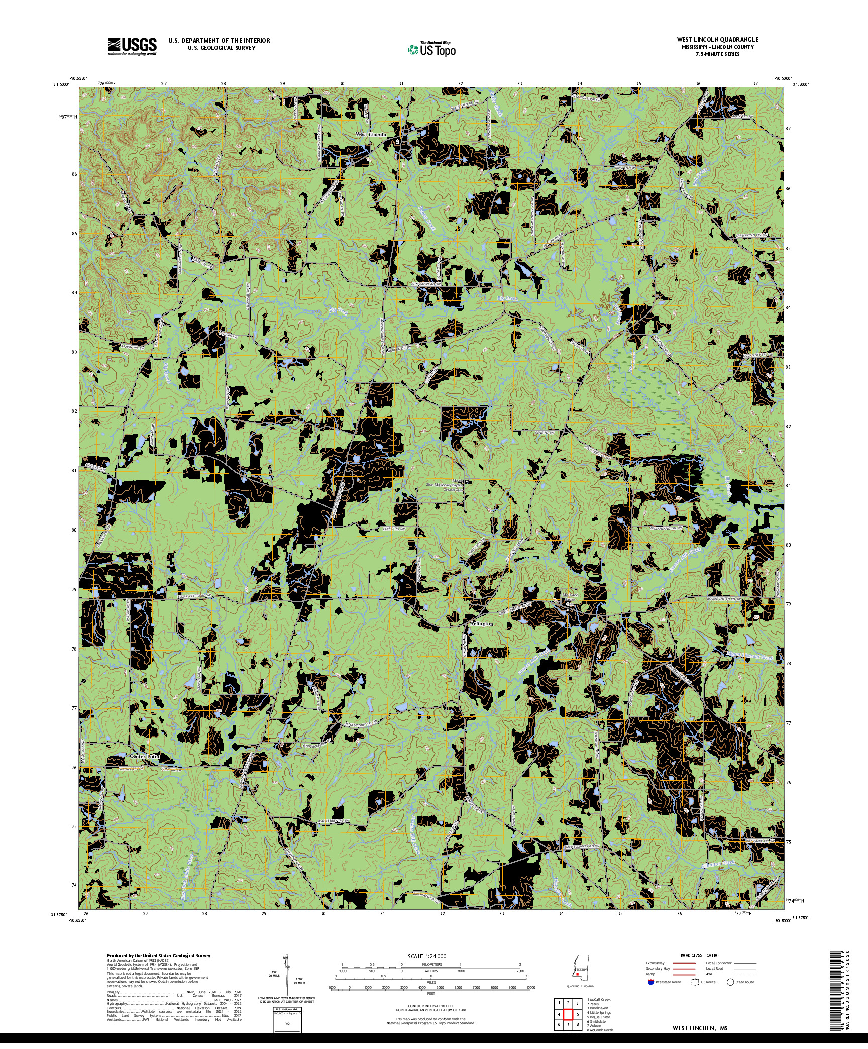 US TOPO 7.5-MINUTE MAP FOR WEST LINCOLN, MS