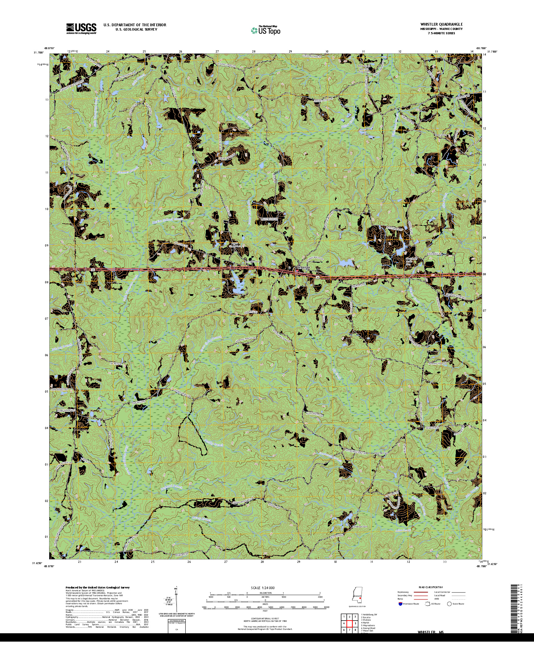 US TOPO 7.5-MINUTE MAP FOR WHISTLER, MS