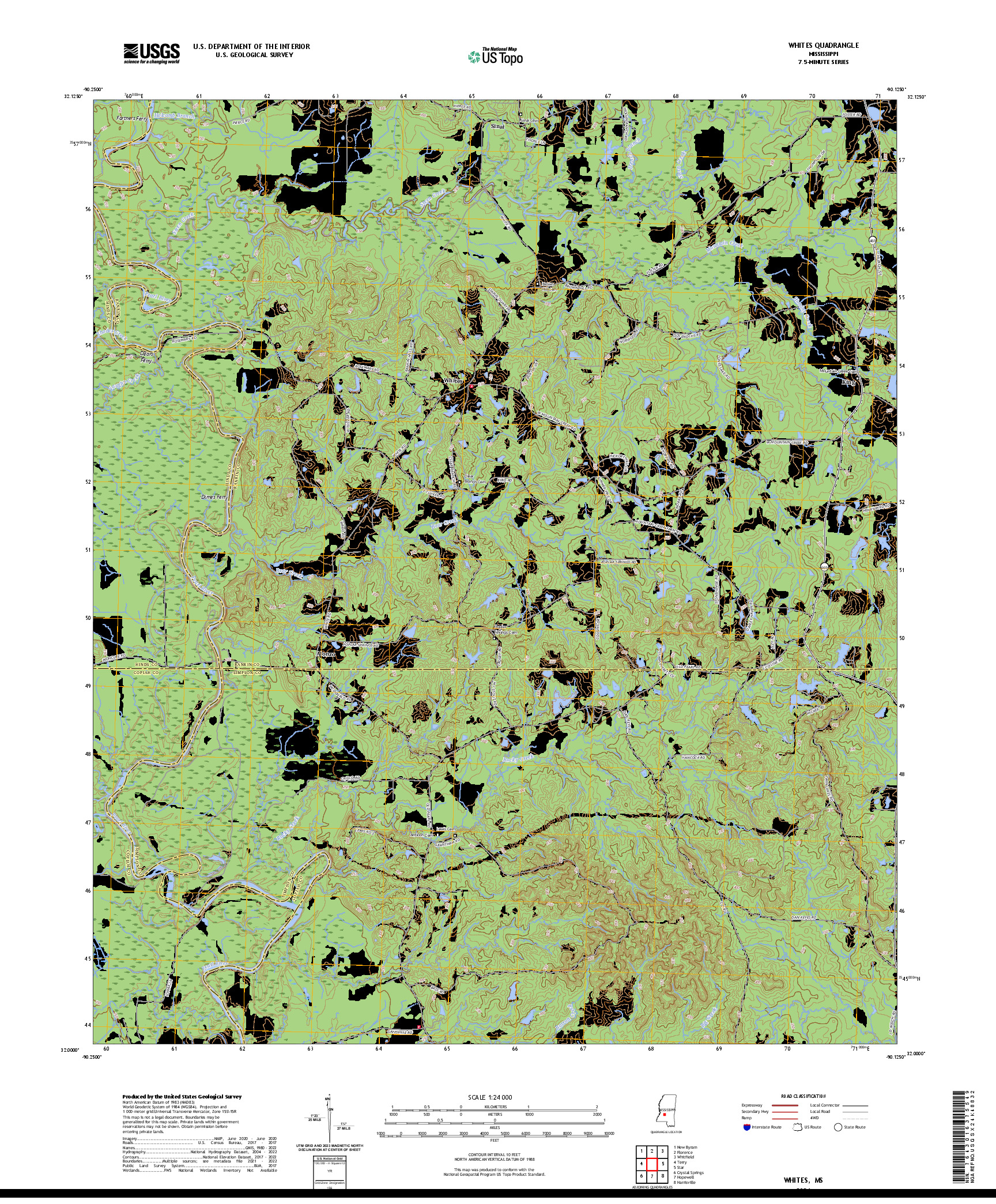 US TOPO 7.5-MINUTE MAP FOR WHITES, MS