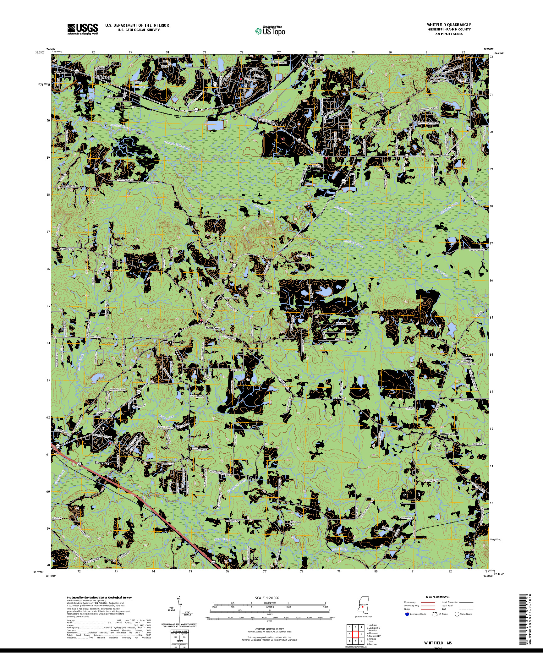 US TOPO 7.5-MINUTE MAP FOR WHITFIELD, MS