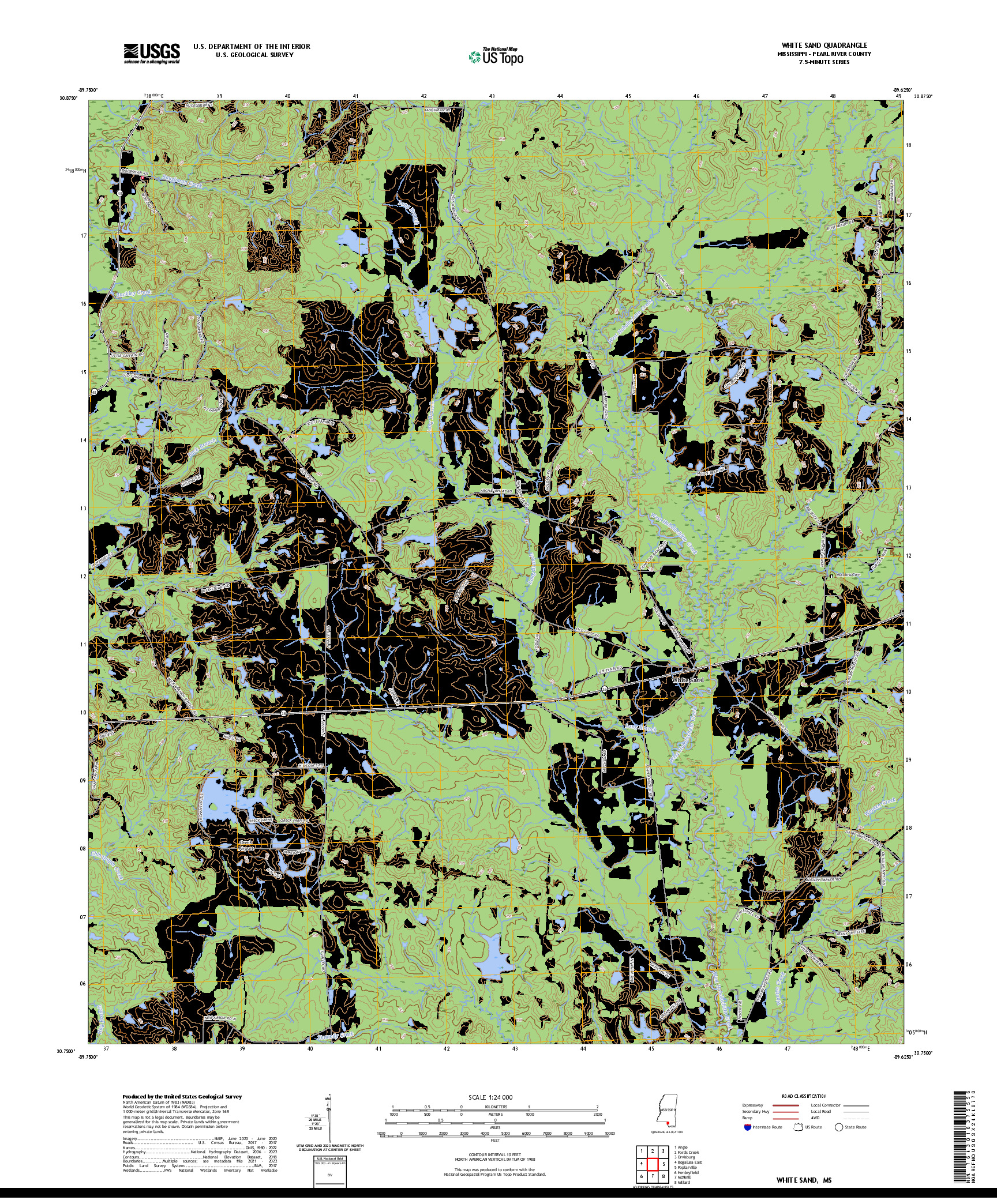 US TOPO 7.5-MINUTE MAP FOR WHITE SAND, MS