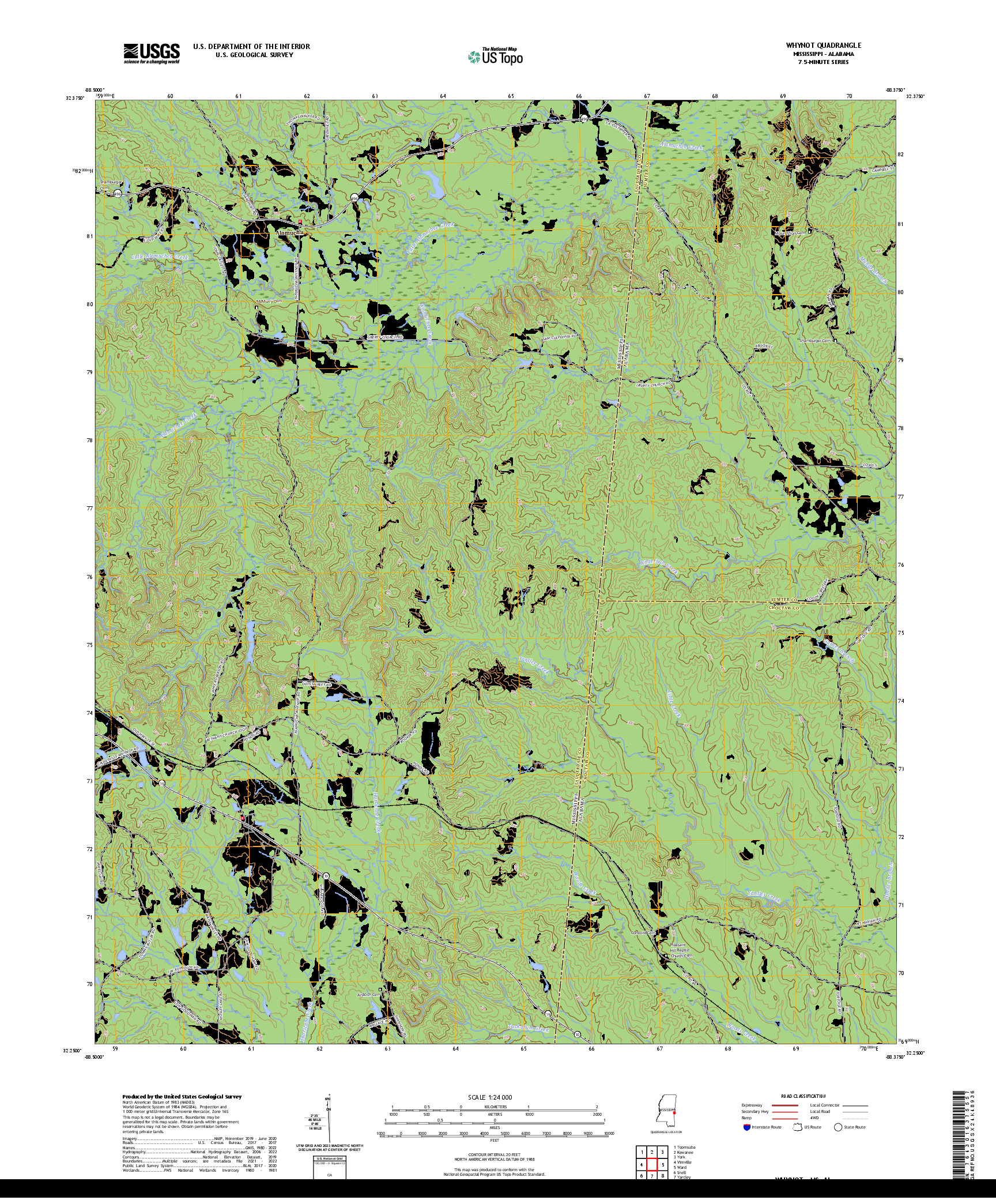 US TOPO 7.5-MINUTE MAP FOR WHYNOT, MS,AL