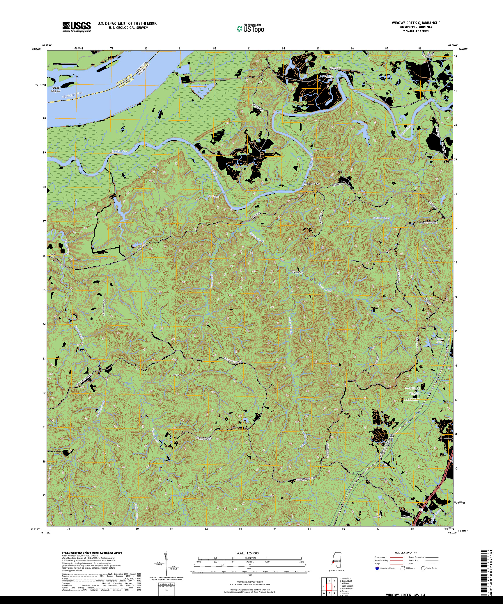 US TOPO 7.5-MINUTE MAP FOR WIDOWS CREEK, MS,LA