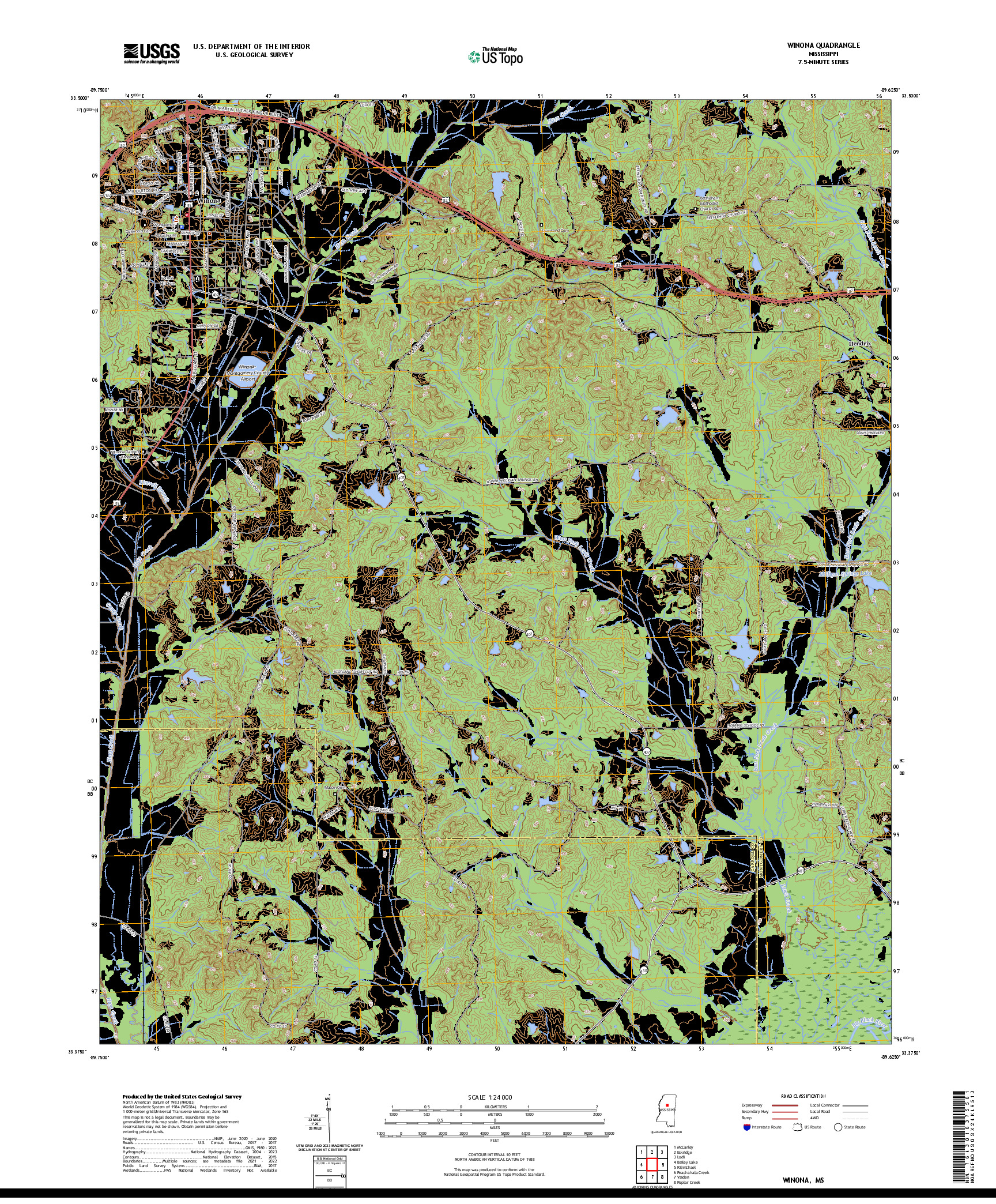 US TOPO 7.5-MINUTE MAP FOR WINONA, MS