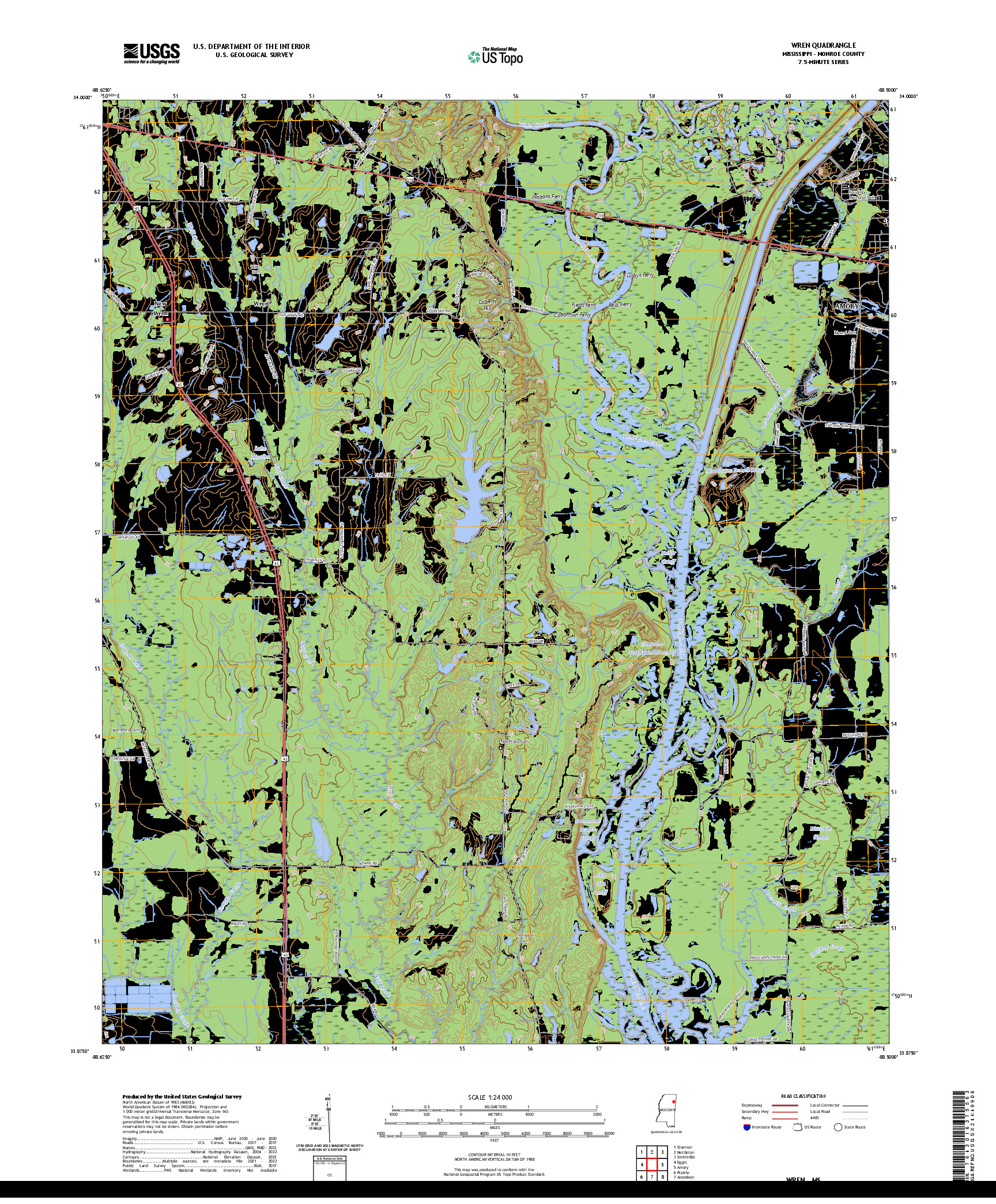 US TOPO 7.5-MINUTE MAP FOR WREN, MS