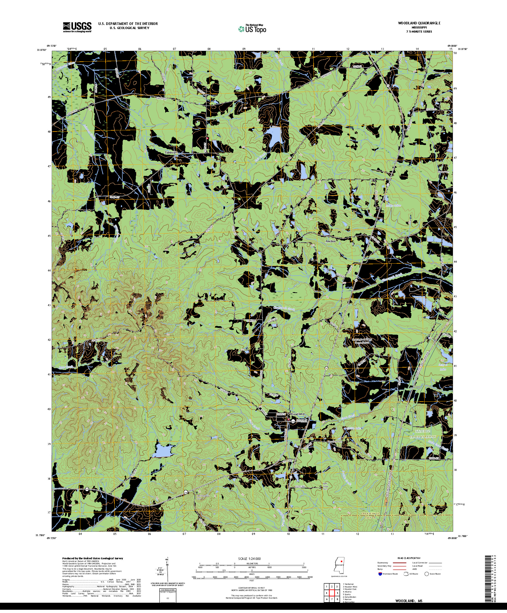 US TOPO 7.5-MINUTE MAP FOR WOODLAND, MS
