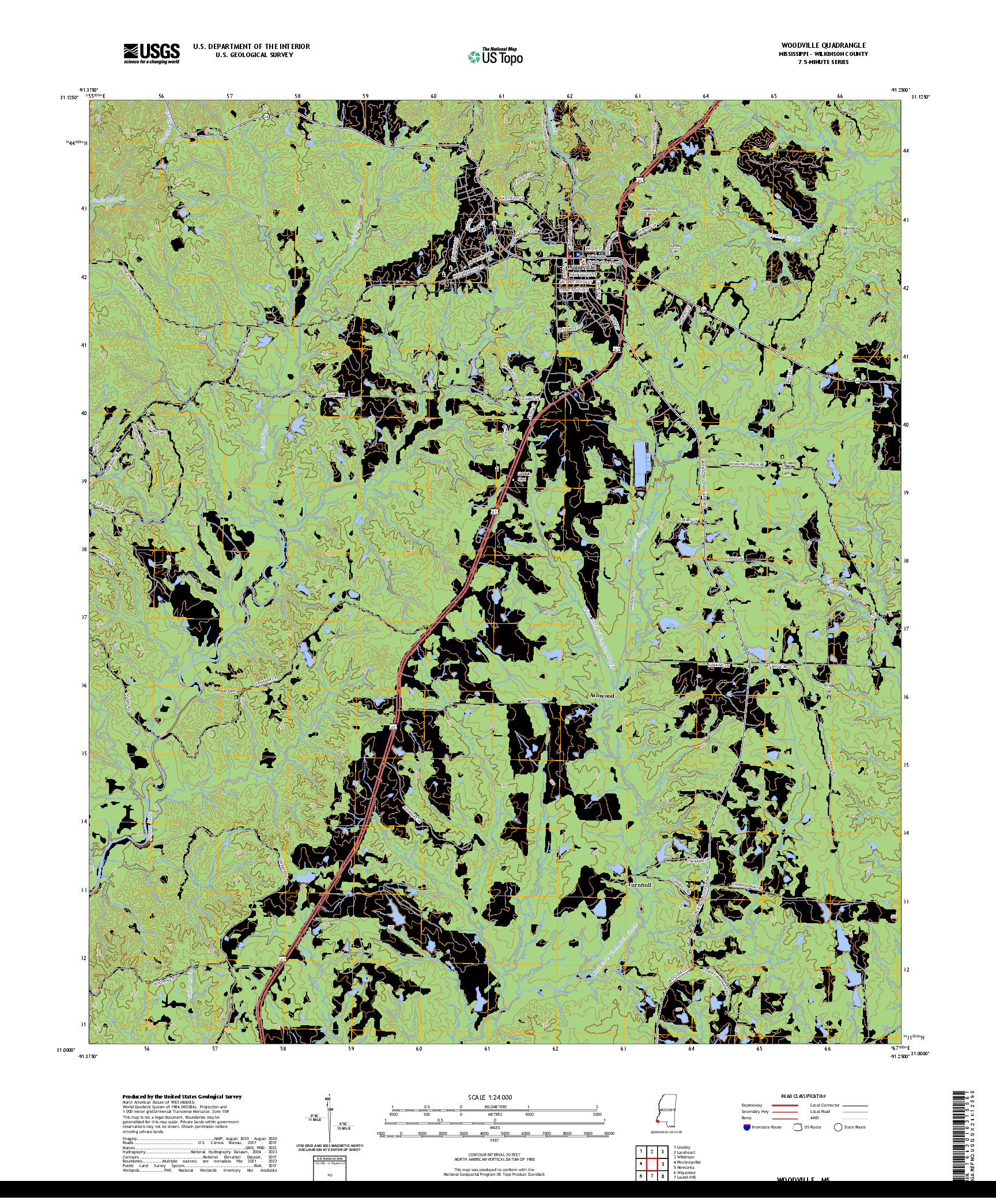 US TOPO 7.5-MINUTE MAP FOR WOODVILLE, MS