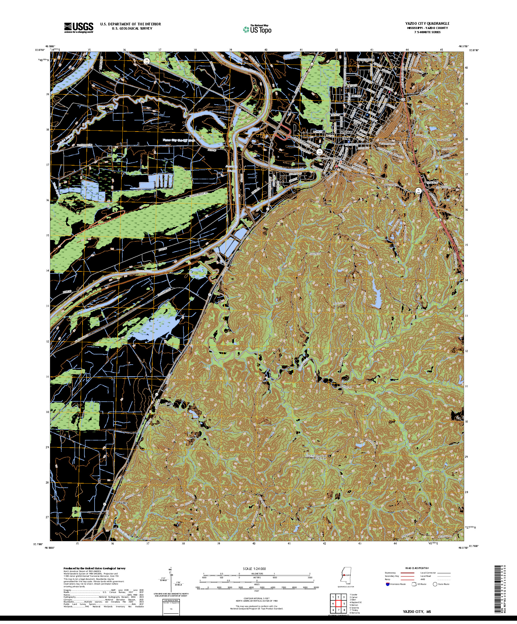 US TOPO 7.5-MINUTE MAP FOR YAZOO CITY, MS