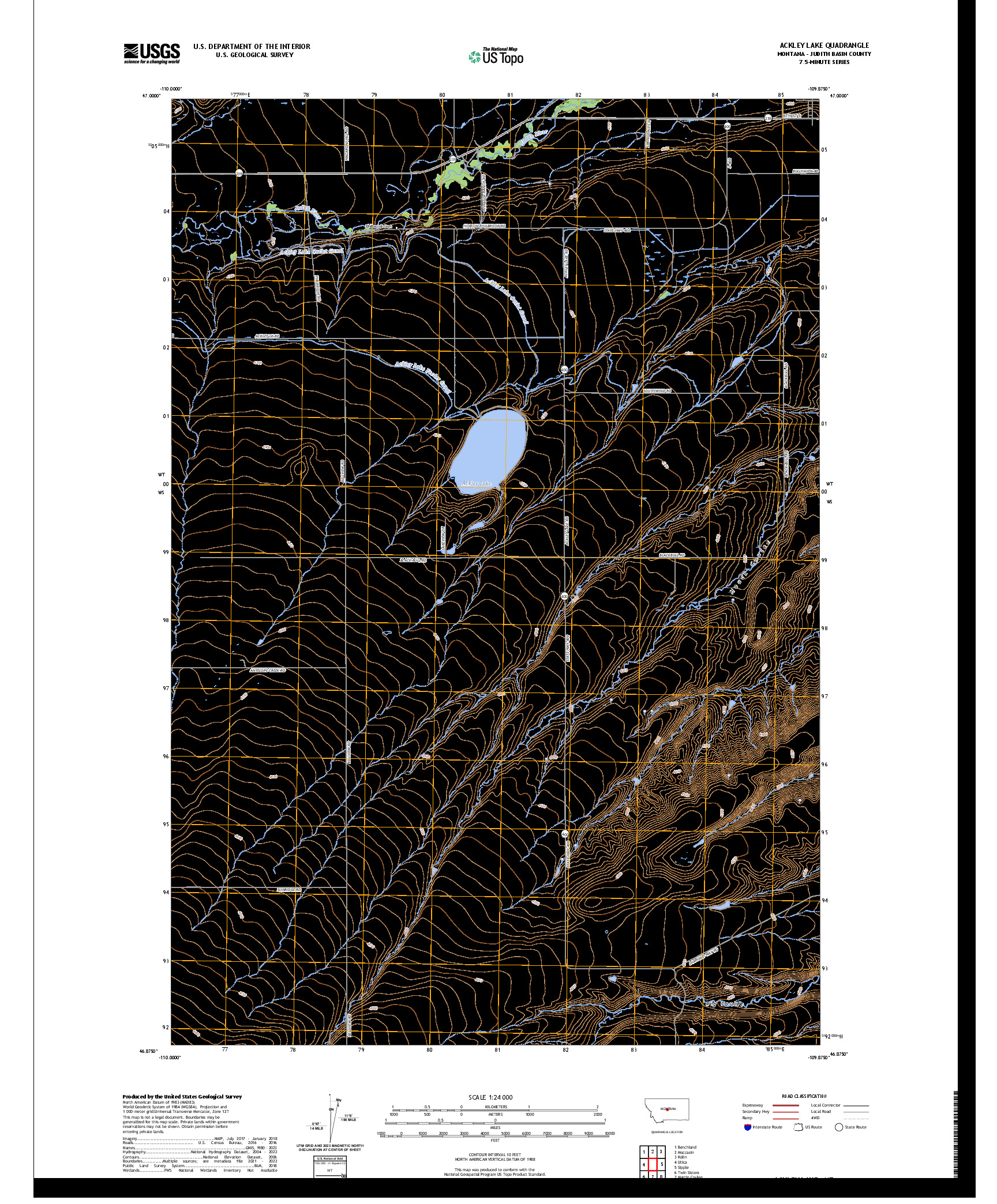 US TOPO 7.5-MINUTE MAP FOR ACKLEY LAKE, MT
