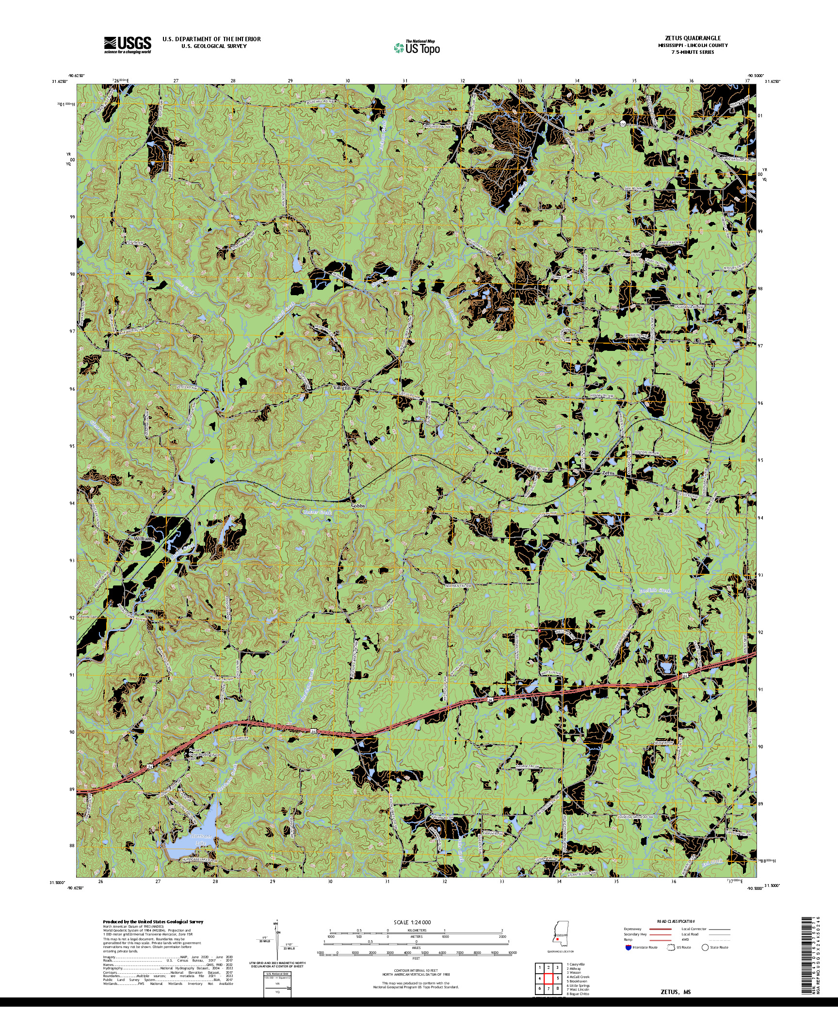 US TOPO 7.5-MINUTE MAP FOR ZETUS, MS