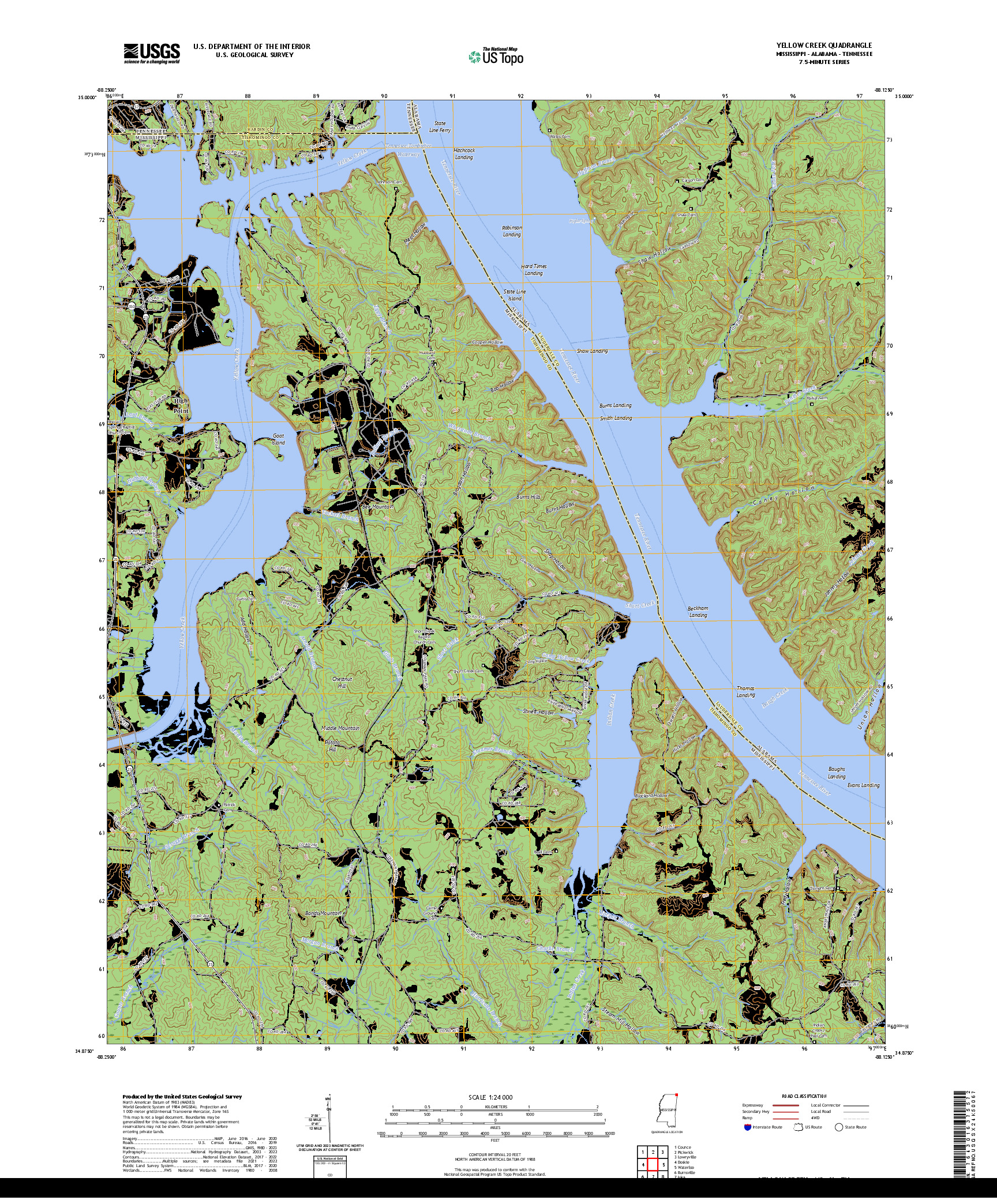 US TOPO 7.5-MINUTE MAP FOR YELLOW CREEK, MS,AL,TN