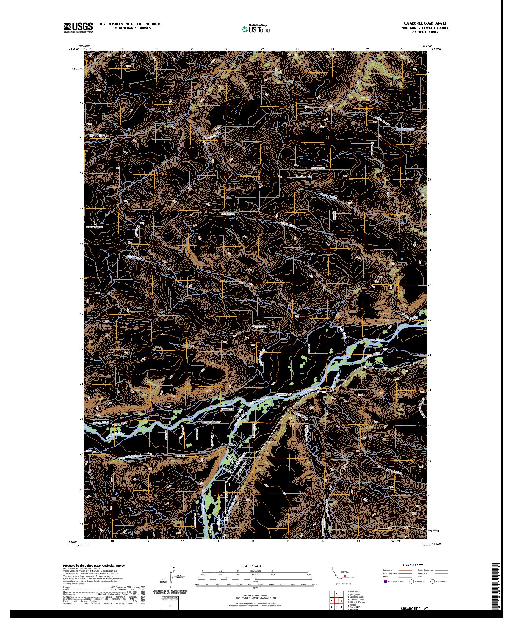 US TOPO 7.5-MINUTE MAP FOR ABSAROKEE, MT