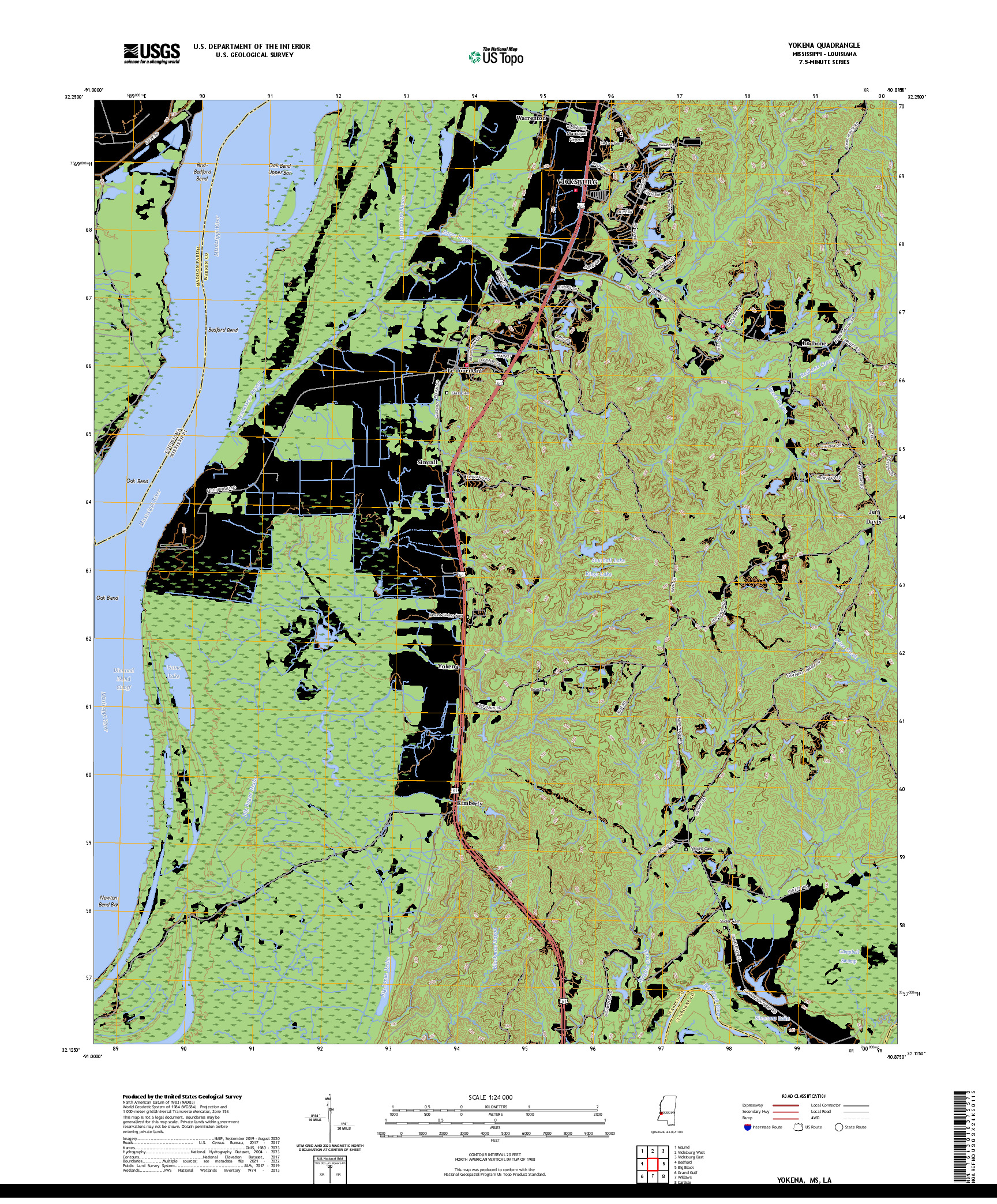 US TOPO 7.5-MINUTE MAP FOR YOKENA, MS,LA