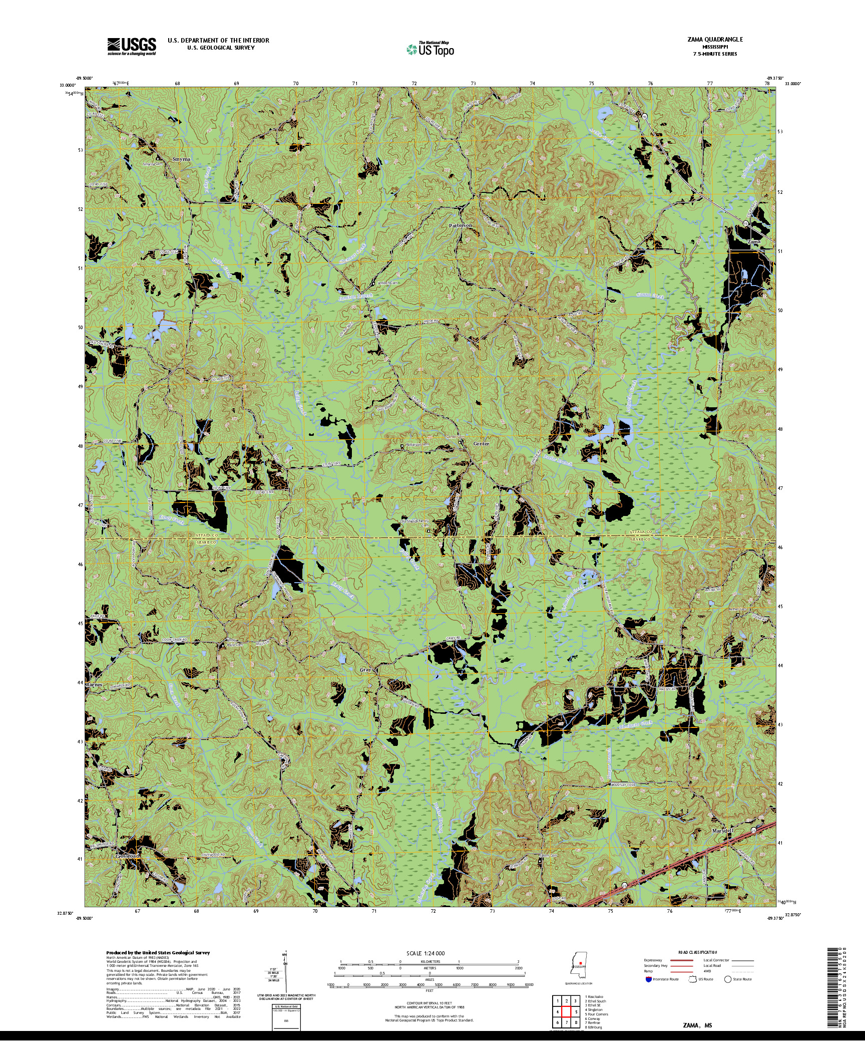 US TOPO 7.5-MINUTE MAP FOR ZAMA, MS