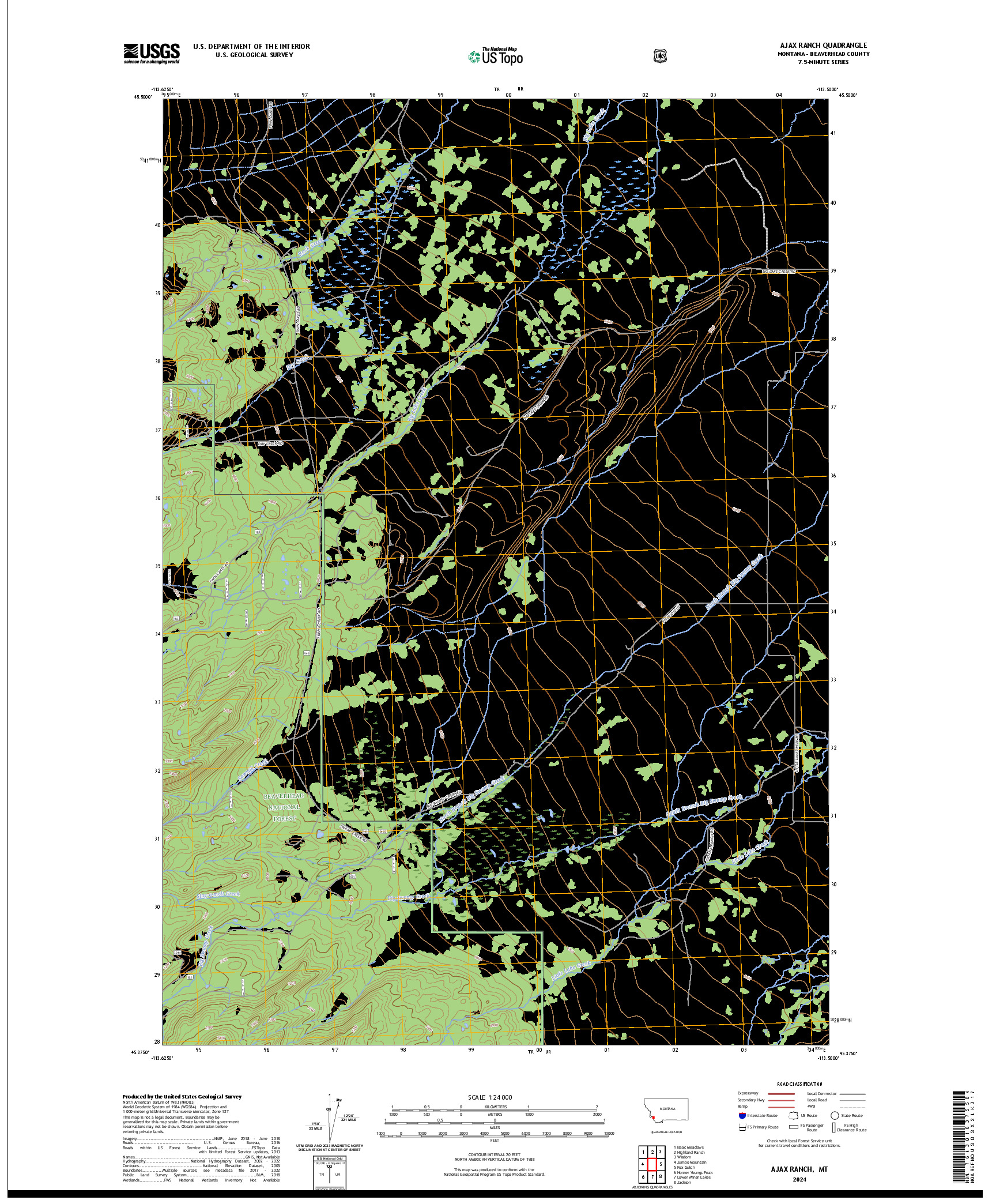 US TOPO 7.5-MINUTE MAP FOR AJAX RANCH, MT