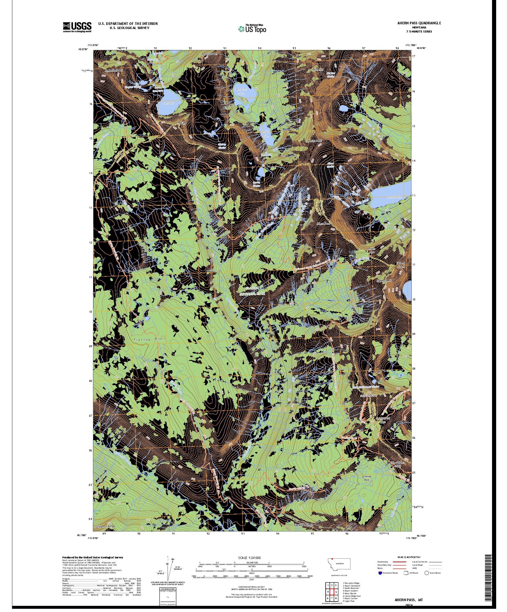 US TOPO 7.5-MINUTE MAP FOR AHERN PASS, MT