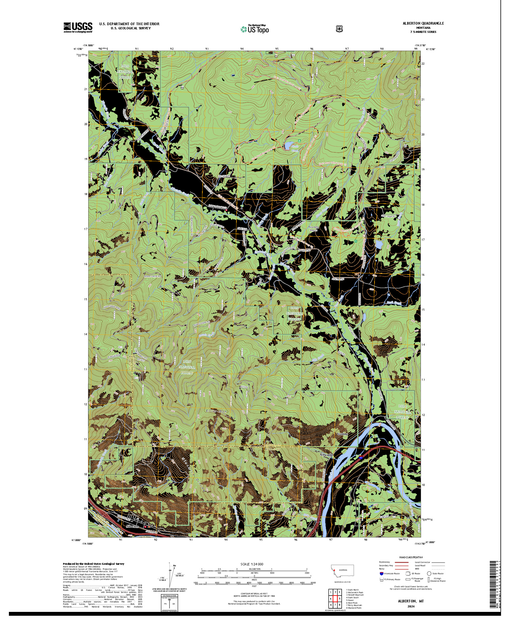 US TOPO 7.5-MINUTE MAP FOR ALBERTON, MT