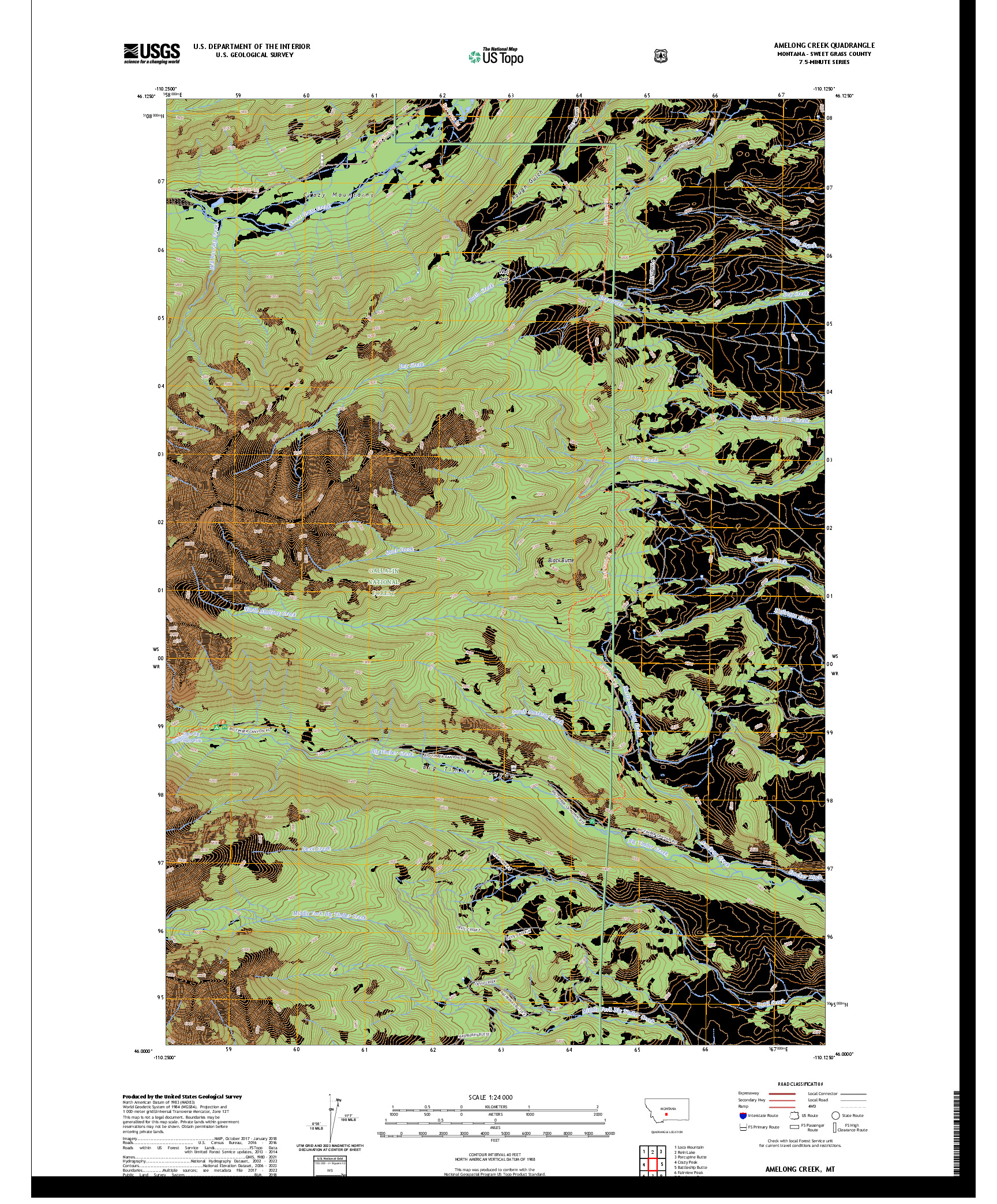 US TOPO 7.5-MINUTE MAP FOR AMELONG CREEK, MT