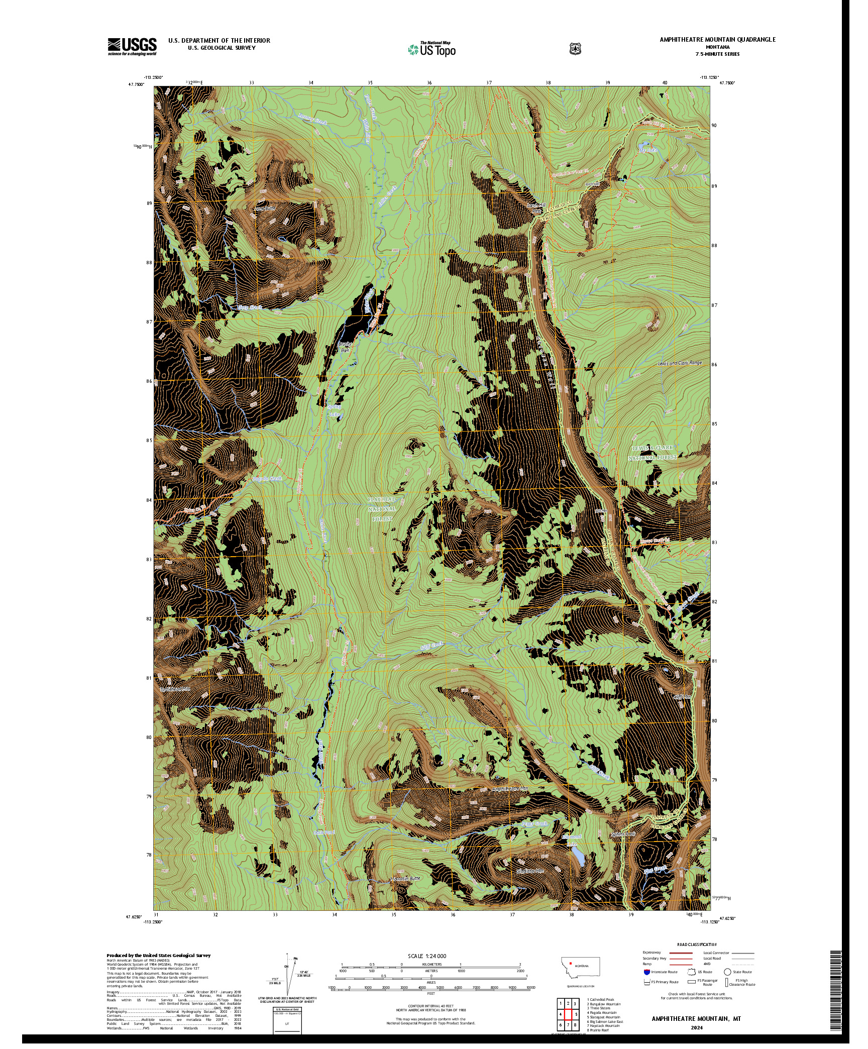 US TOPO 7.5-MINUTE MAP FOR AMPHITHEATRE MOUNTAIN, MT