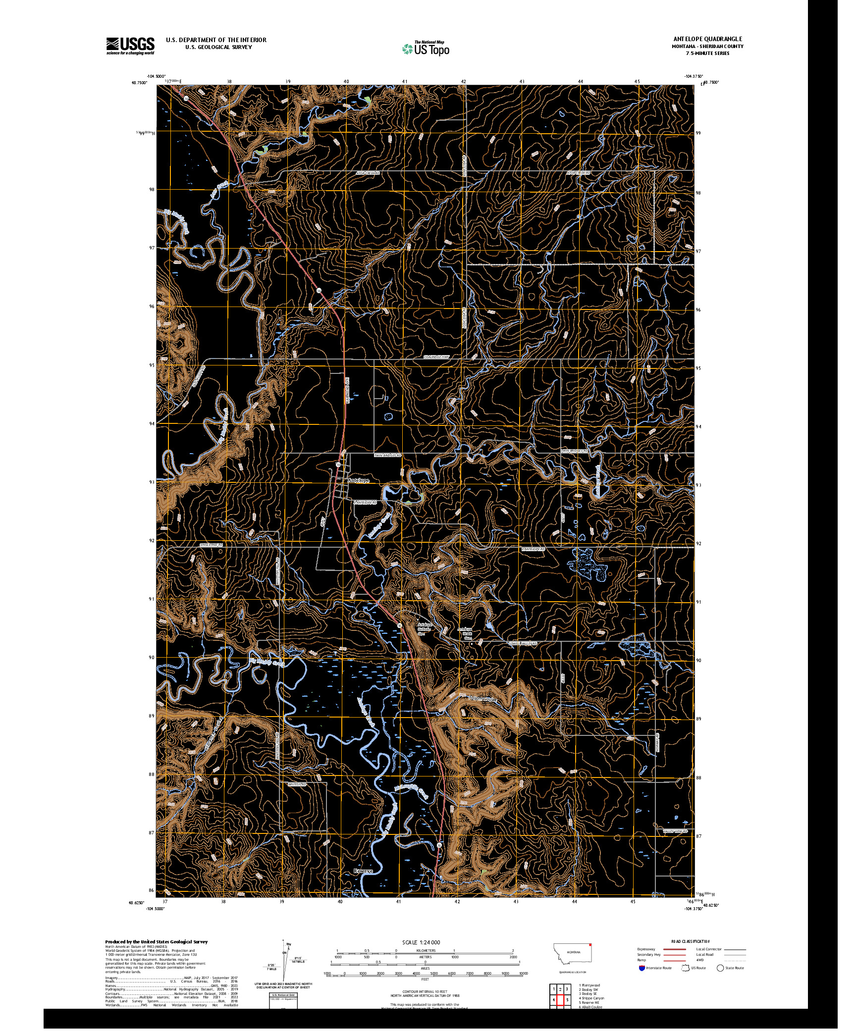 US TOPO 7.5-MINUTE MAP FOR ANTELOPE, MT