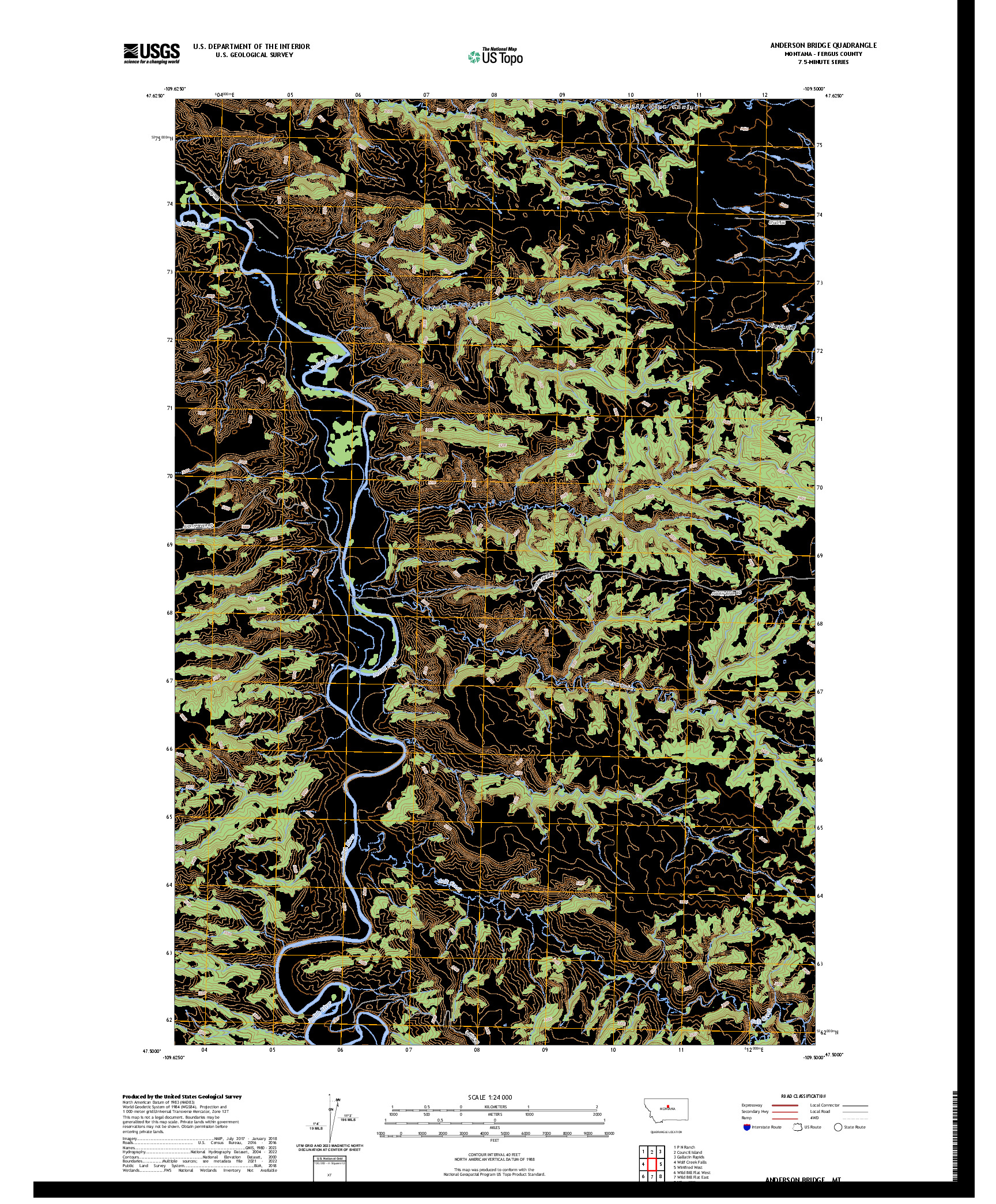 US TOPO 7.5-MINUTE MAP FOR ANDERSON BRIDGE, MT