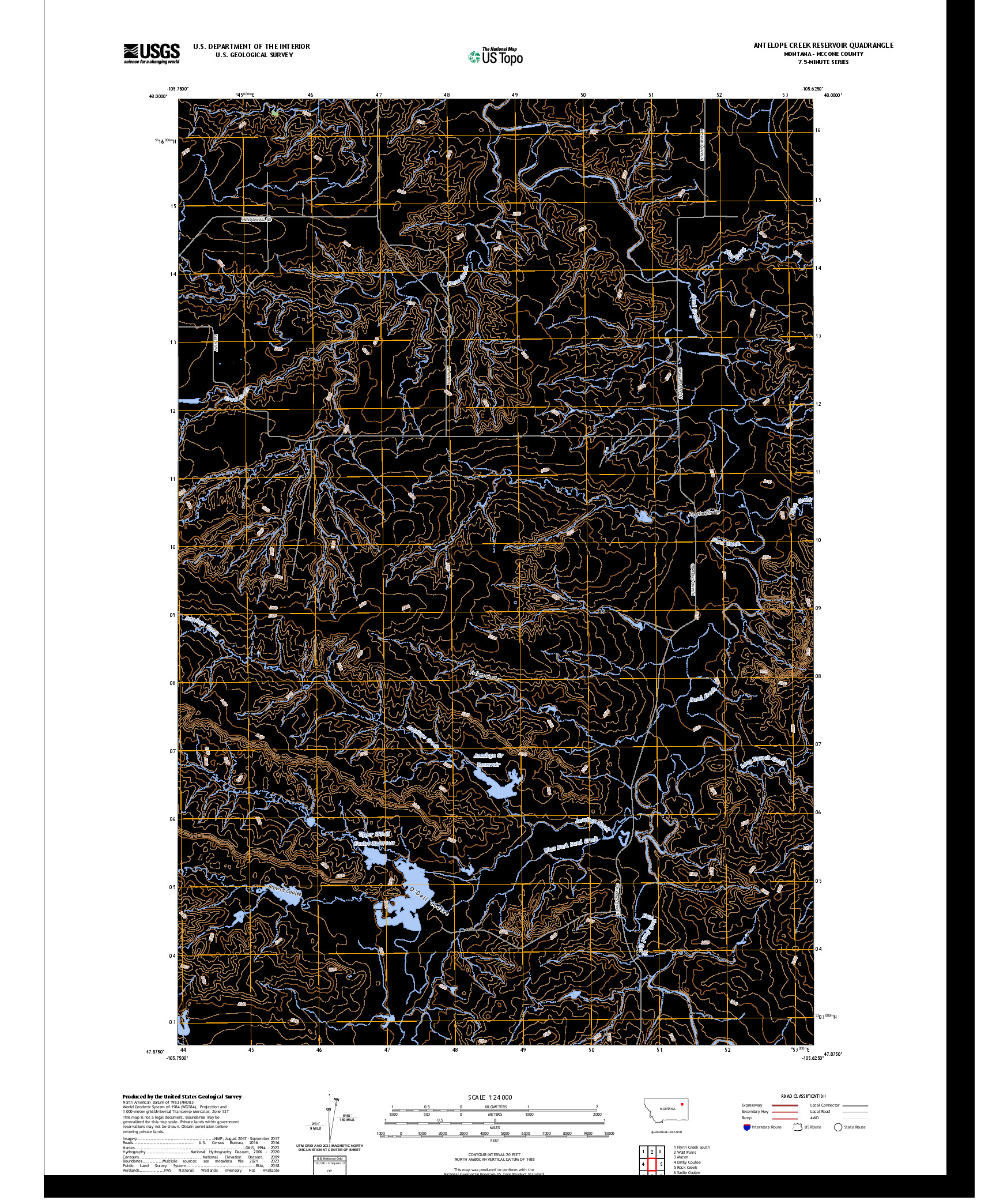 US TOPO 7.5-MINUTE MAP FOR ANTELOPE CREEK RESERVOIR, MT