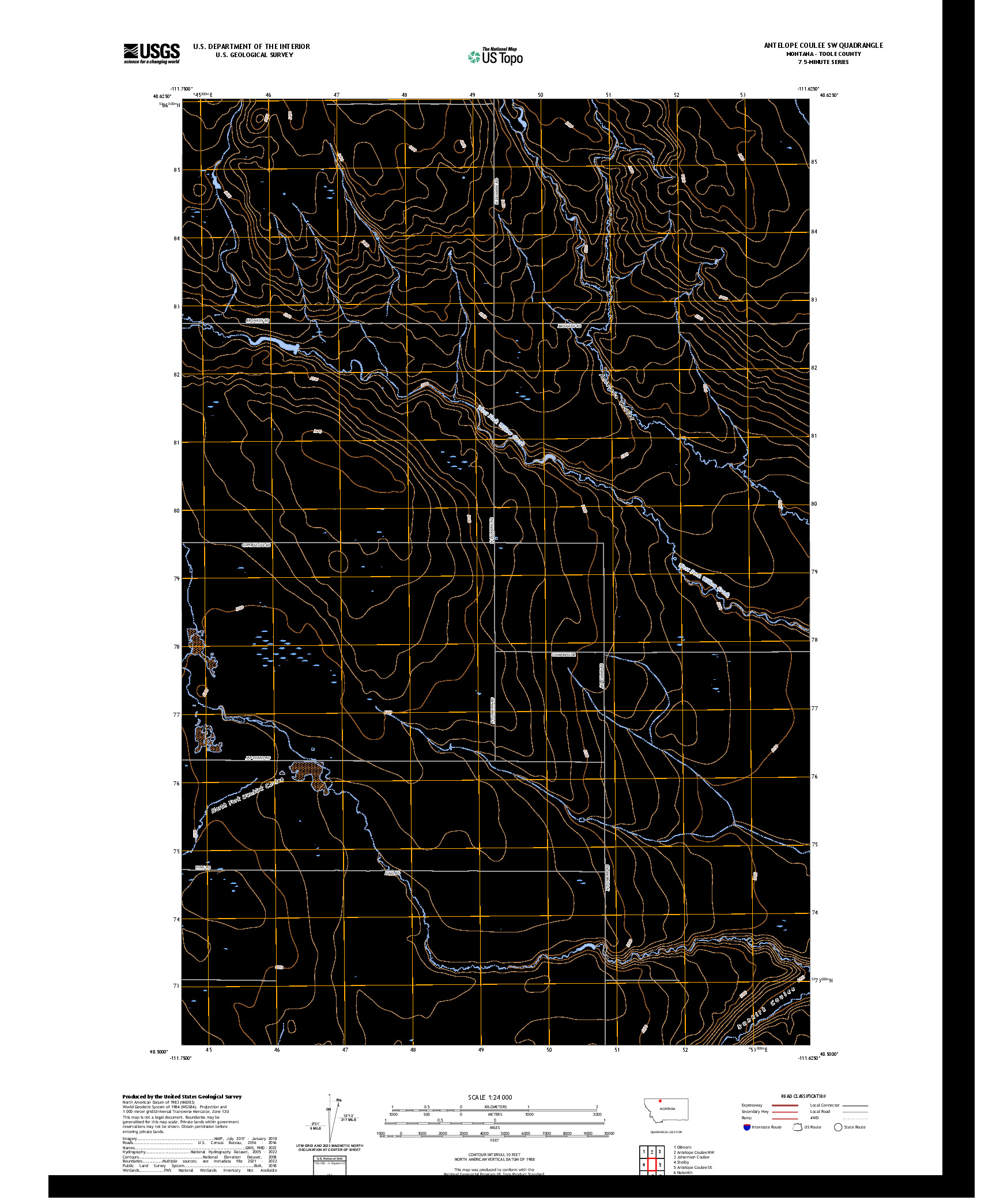 US TOPO 7.5-MINUTE MAP FOR ANTELOPE COULEE SW, MT