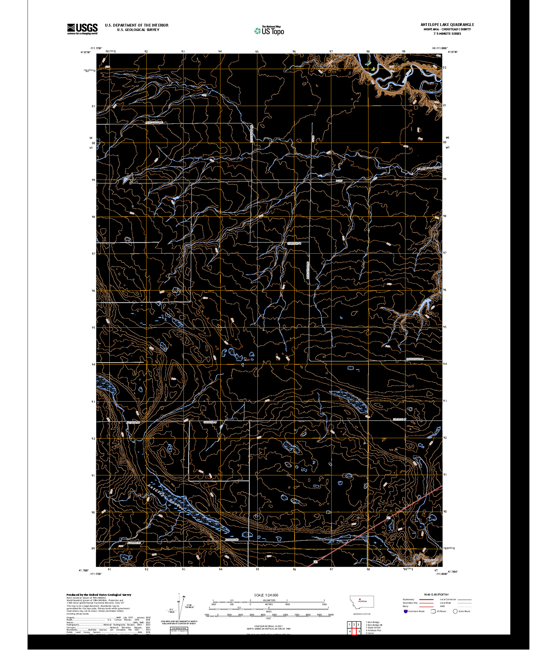 US TOPO 7.5-MINUTE MAP FOR ANTELOPE LAKE, MT
