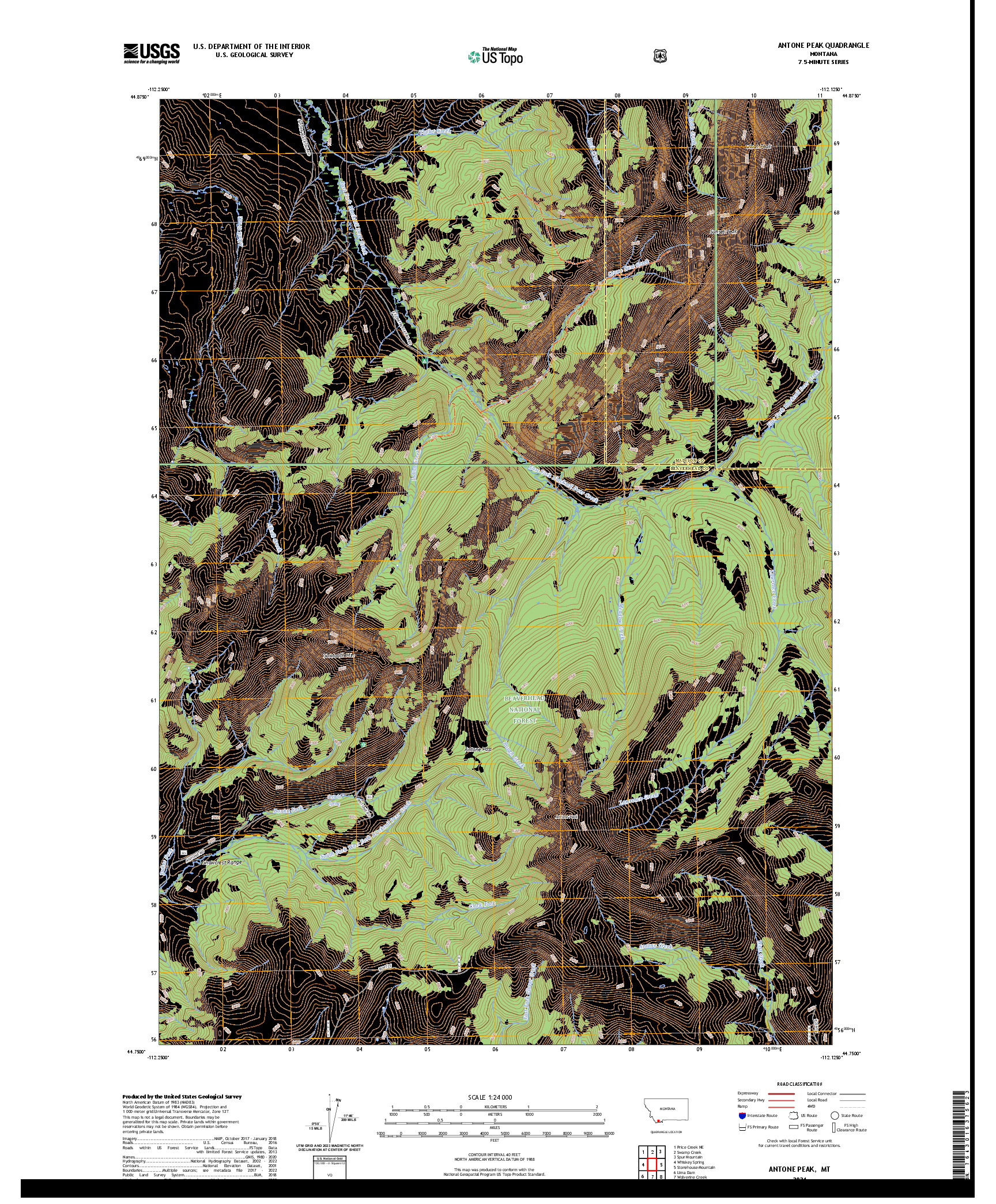 US TOPO 7.5-MINUTE MAP FOR ANTONE PEAK, MT