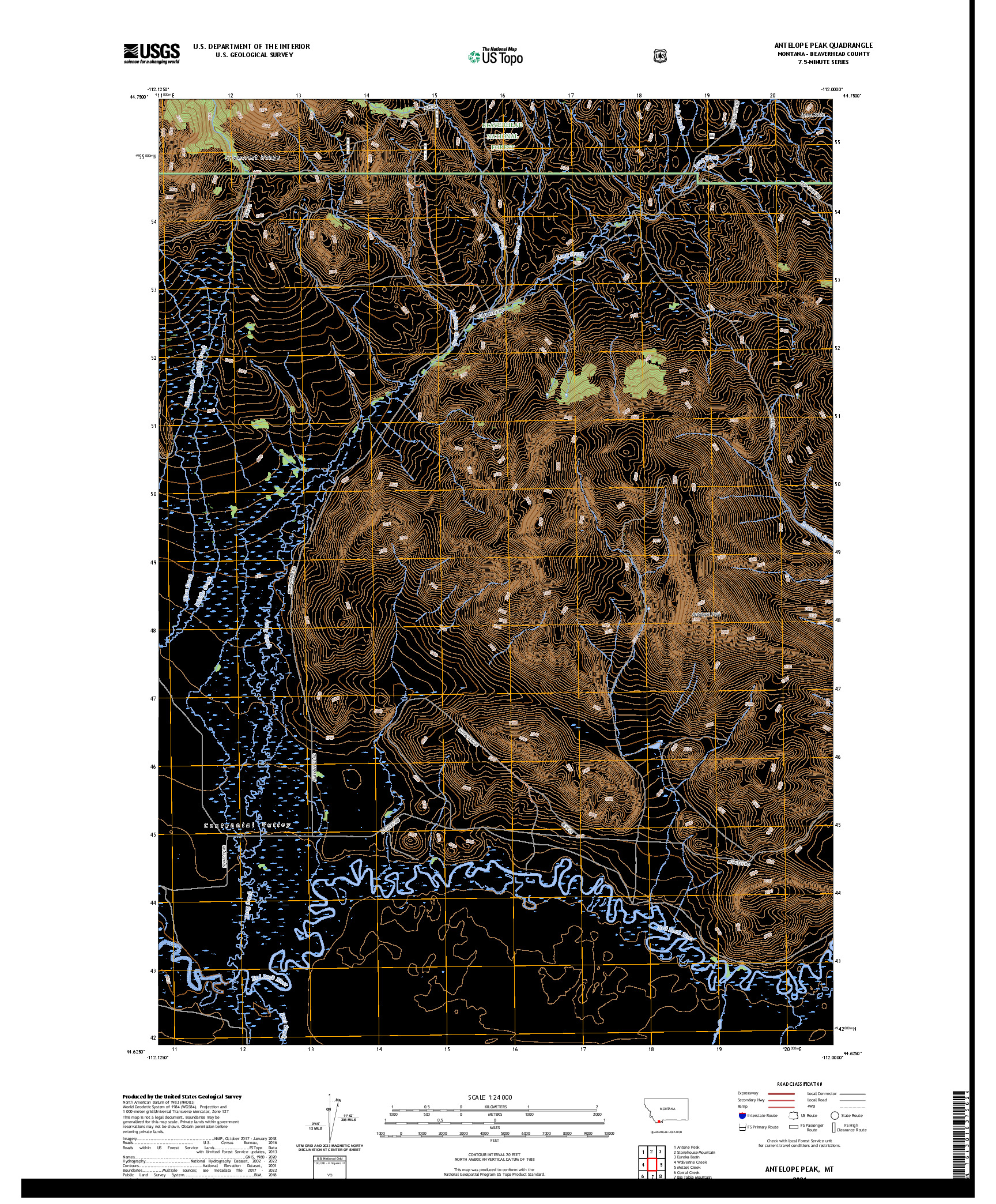 US TOPO 7.5-MINUTE MAP FOR ANTELOPE PEAK, MT