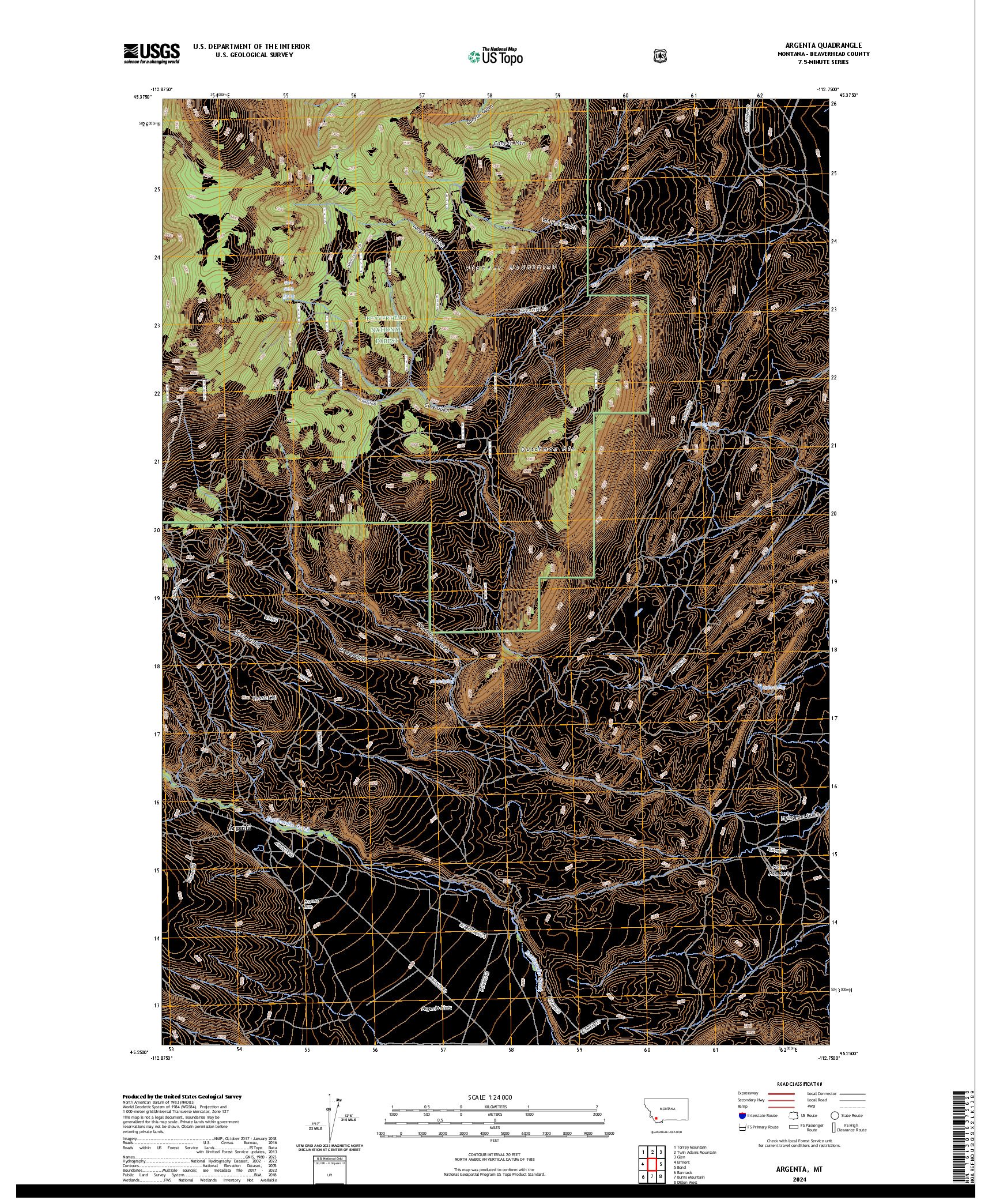 US TOPO 7.5-MINUTE MAP FOR ARGENTA, MT