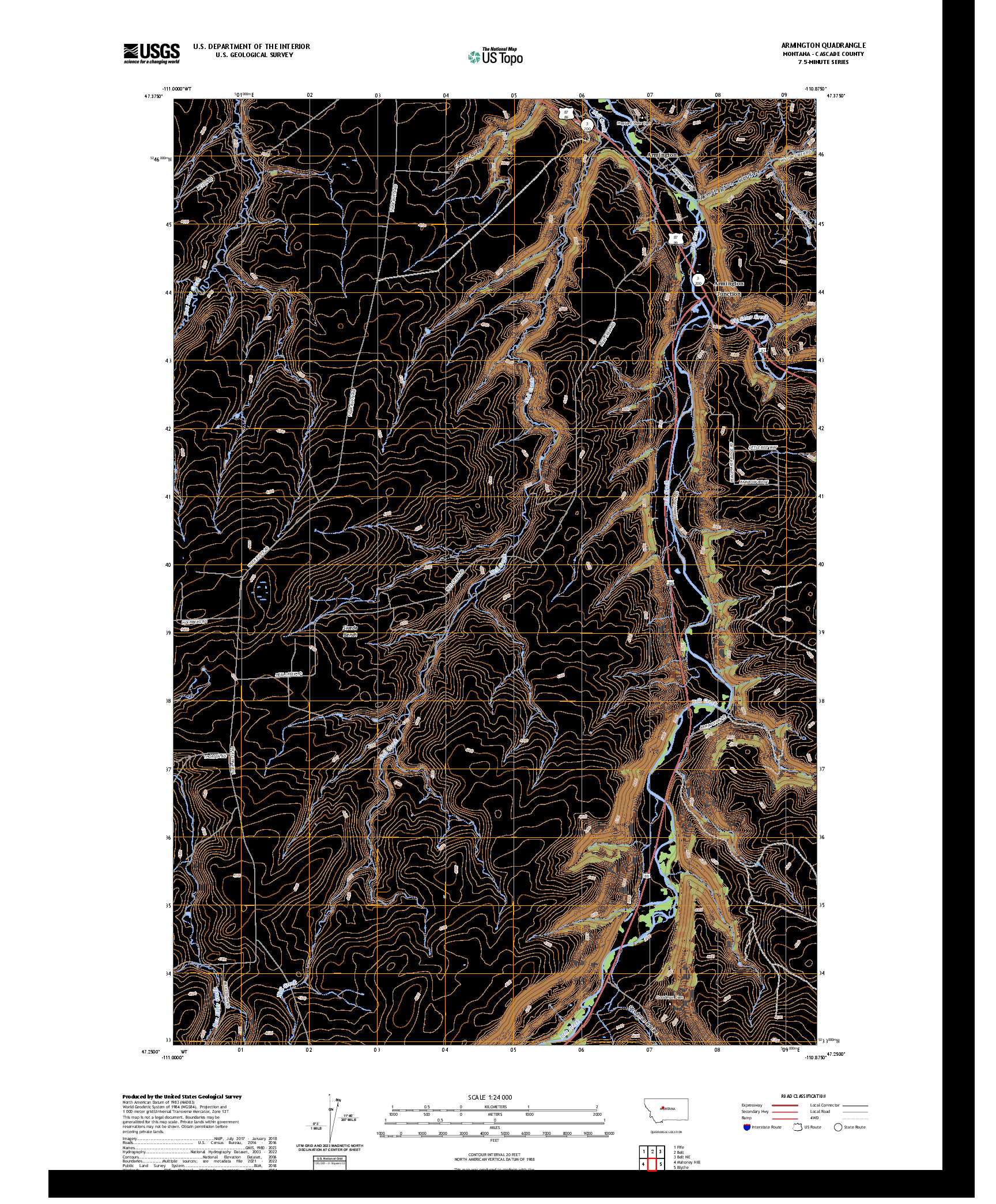 US TOPO 7.5-MINUTE MAP FOR ARMINGTON, MT