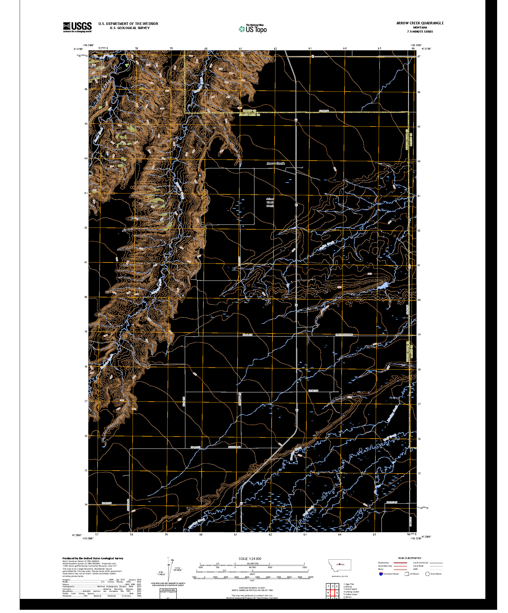 US TOPO 7.5-MINUTE MAP FOR ARROW CREEK, MT