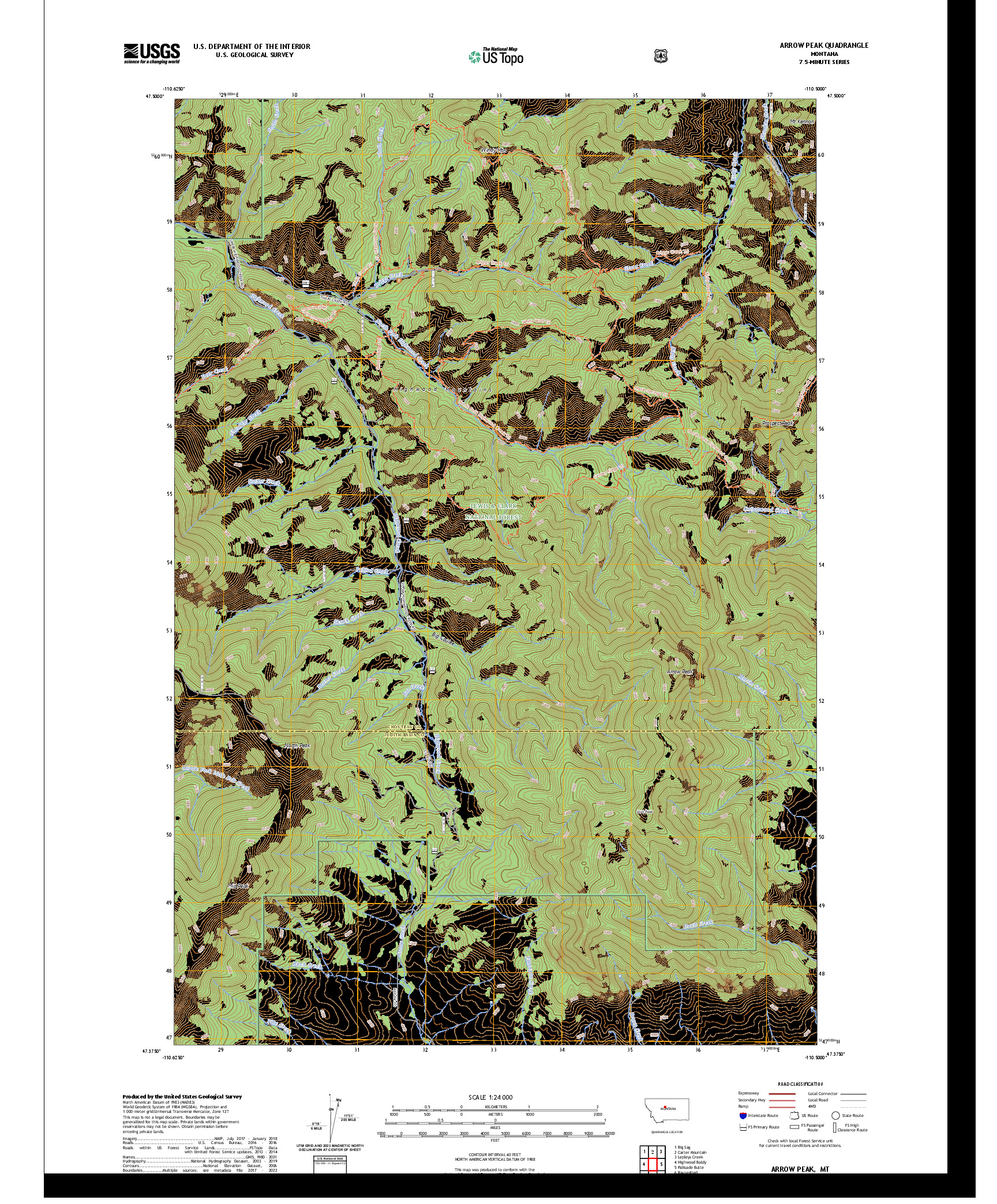US TOPO 7.5-MINUTE MAP FOR ARROW PEAK, MT