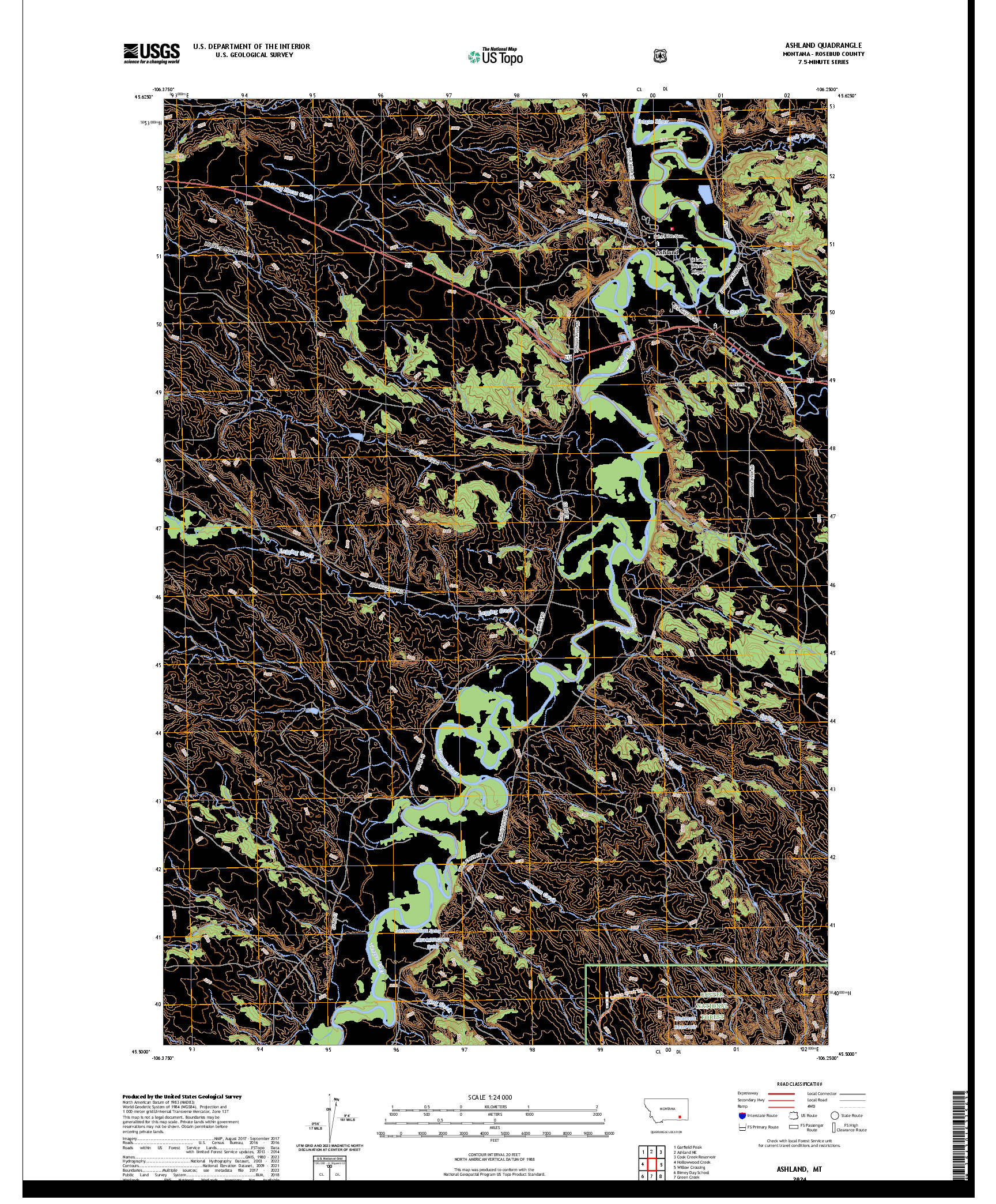 US TOPO 7.5-MINUTE MAP FOR ASHLAND, MT